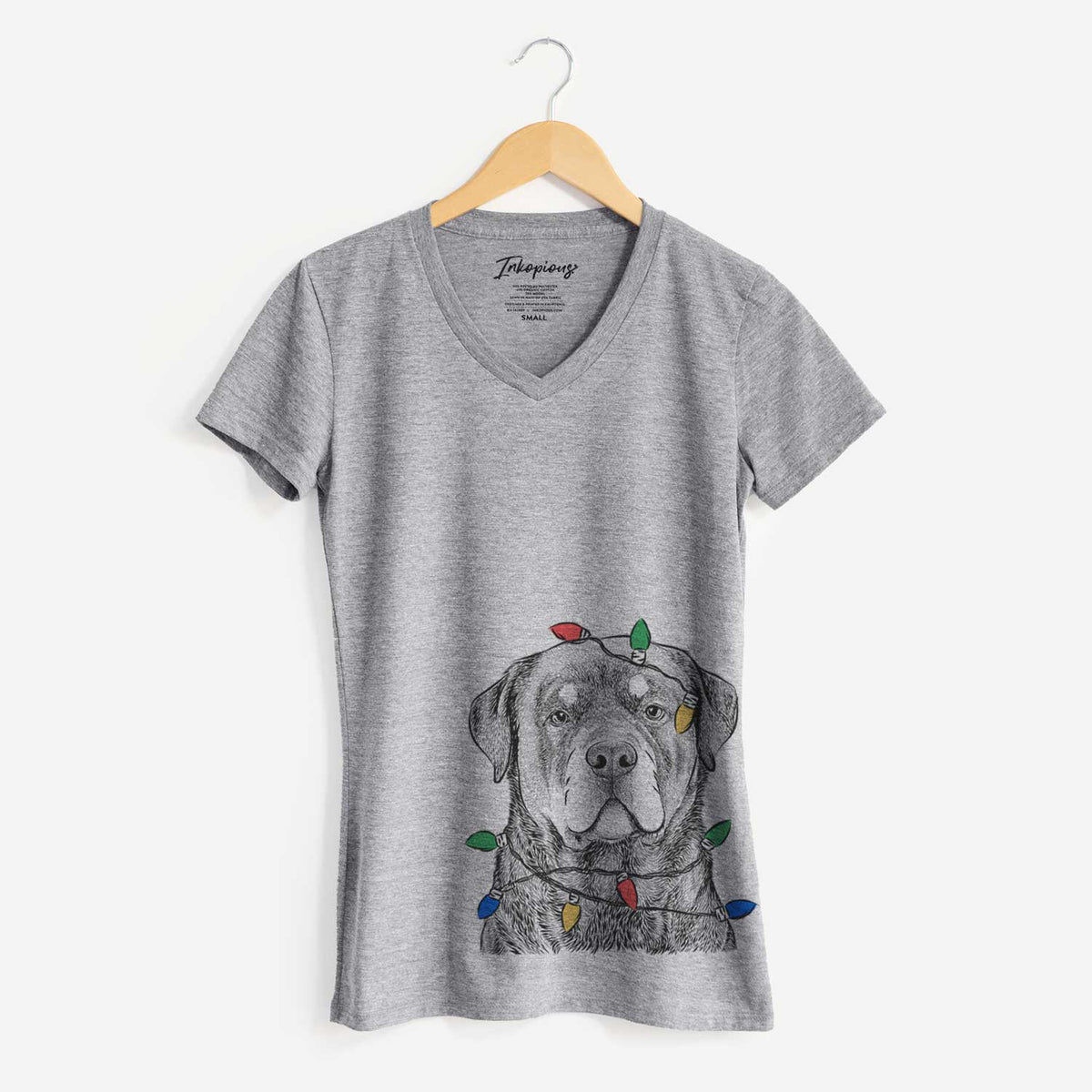 Christmas Lights Sarge the Rottweiler - Women's V-neck Shirt