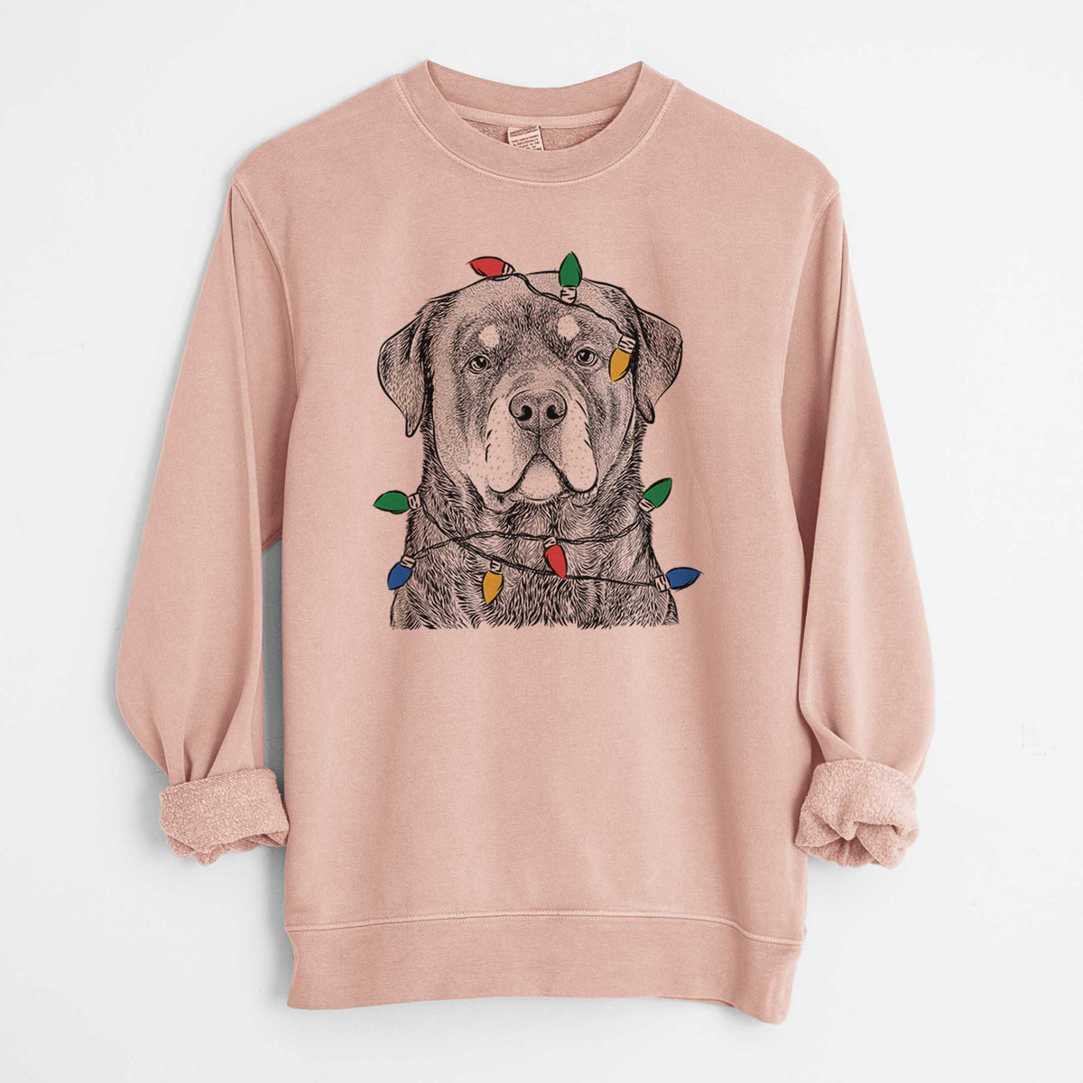 Christmas Lights Sarge the Rottweiler - Unisex Pigment Dyed Crew Sweatshirt