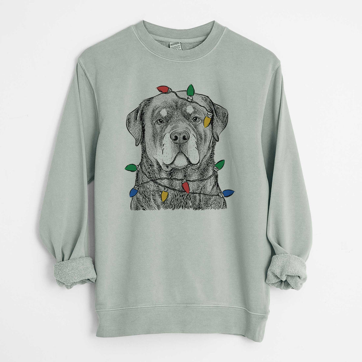 Christmas Lights Sarge the Rottweiler - Unisex Pigment Dyed Crew Sweatshirt