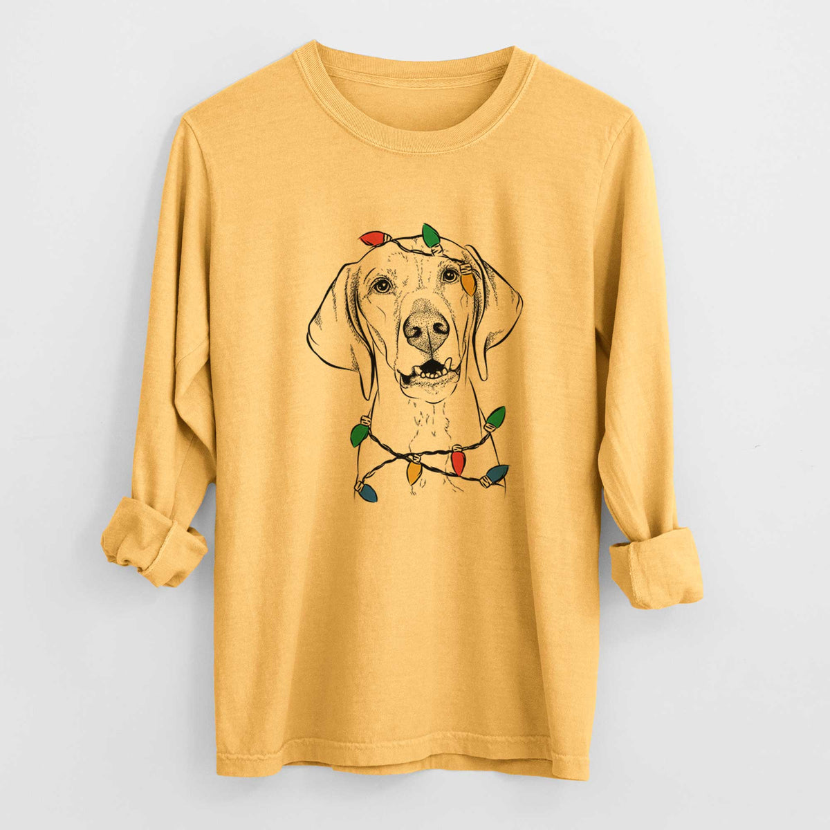 Christmas Lights Sarge the Vizsla - Heavyweight 100% Cotton Long Sleeve