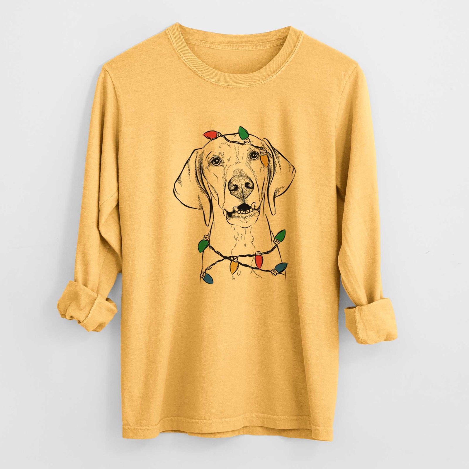 Christmas Lights Sarge the Vizsla - Heavyweight 100% Cotton Long Sleeve