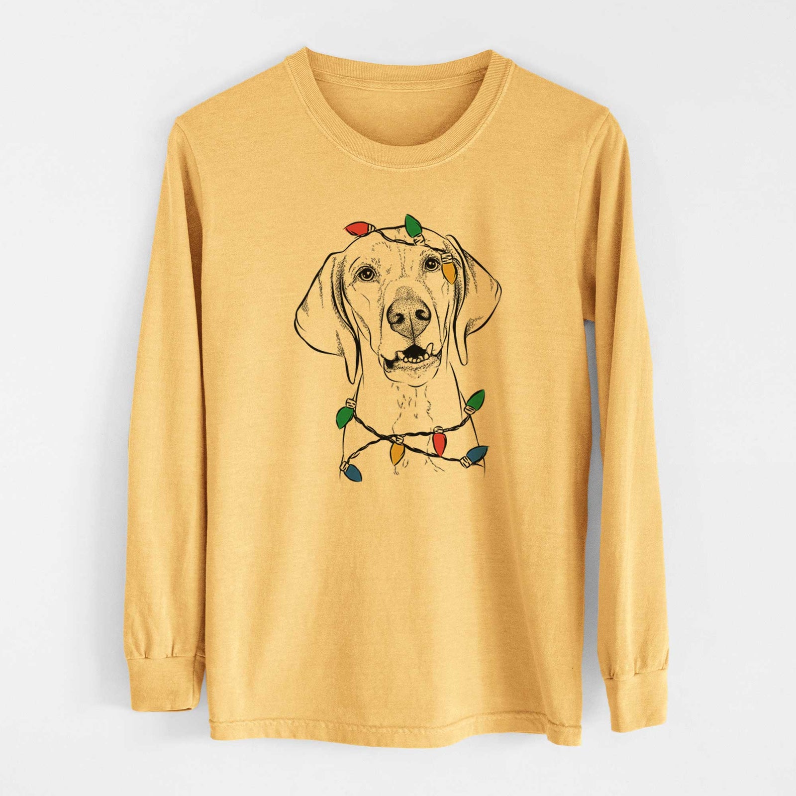 Christmas Lights Sarge the Vizsla - Heavyweight 100% Cotton Long Sleeve