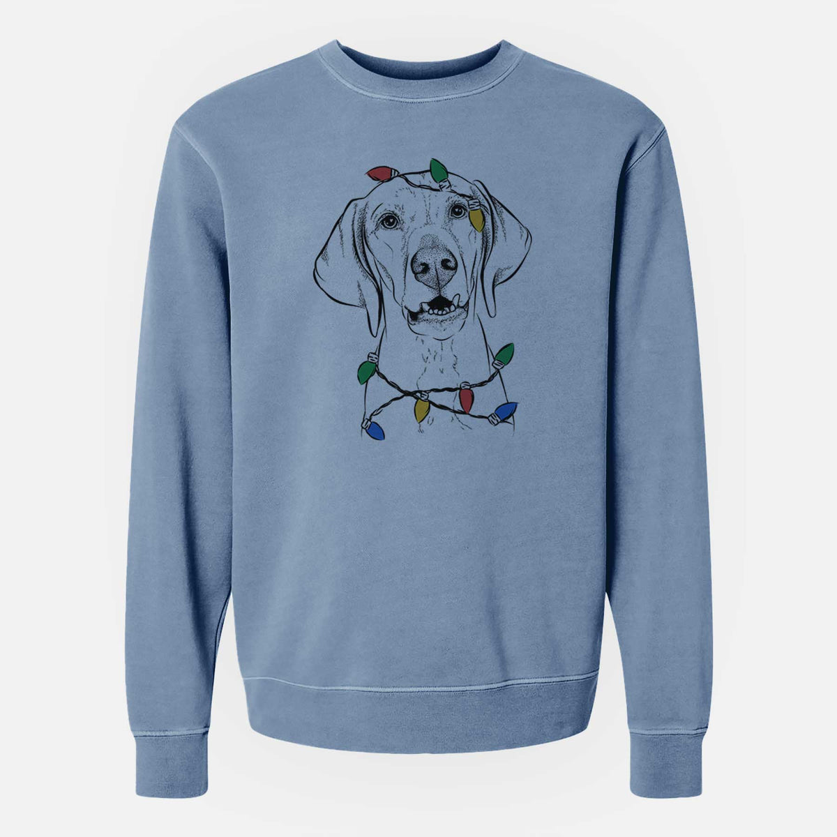 Christmas Lights Sarge the Vizsla - Unisex Pigment Dyed Crew Sweatshirt
