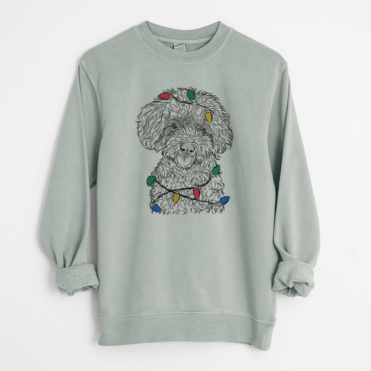 Christmas Lights Satsu the Micro Teacup Poodle - Unisex Pigment Dyed Crew Sweatshirt