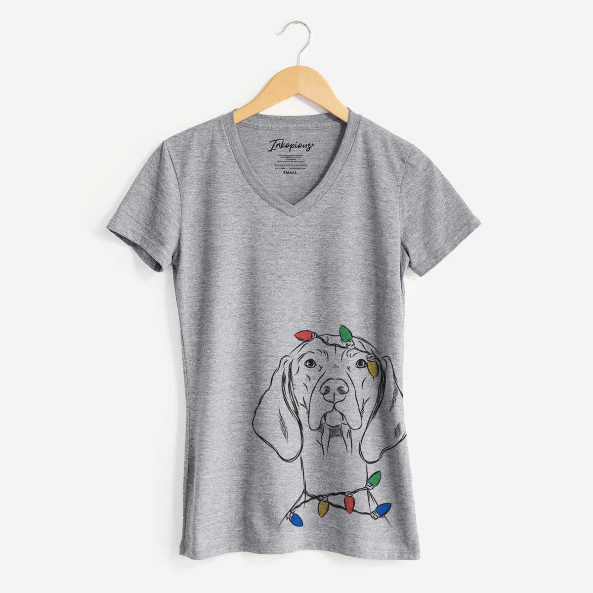 Christmas Lights Sawyer the Vizsla - Women's V-neck Shirt