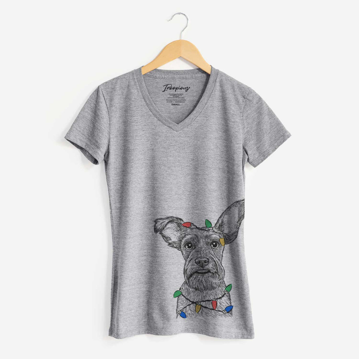Christmas Lights Sawyer the Snorkie - Women's V-neck Shirt