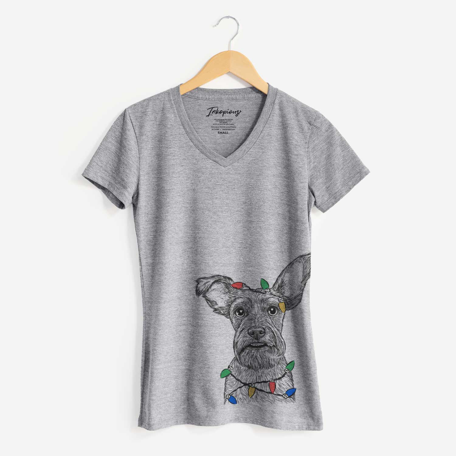 Christmas Lights Sawyer the Snorkie - Women's V-neck Shirt