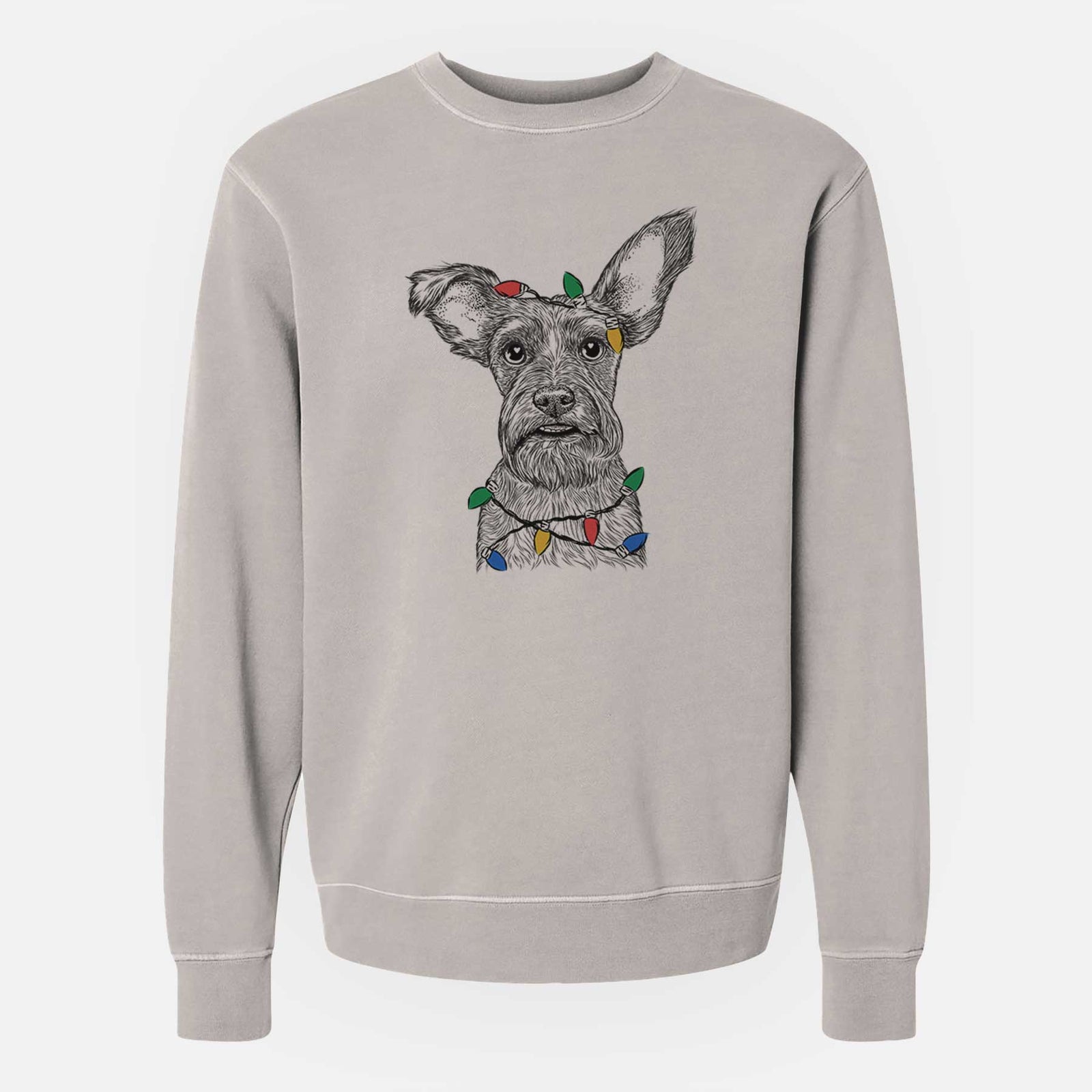 Christmas Lights Sawyer the Snorkie - Unisex Pigment Dyed Crew Sweatshirt