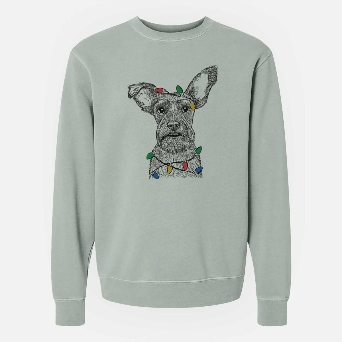 Christmas Lights Sawyer the Snorkie - Unisex Pigment Dyed Crew Sweatshirt
