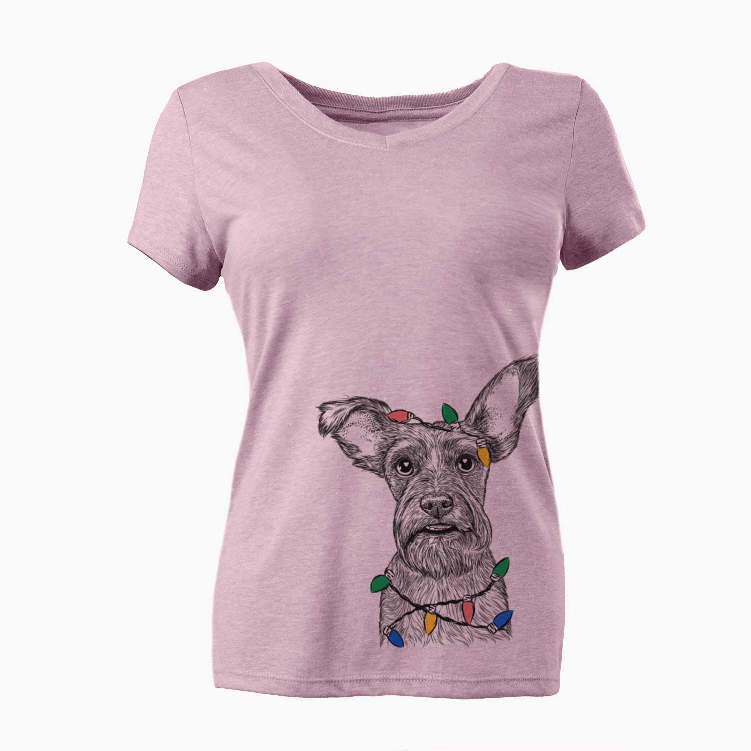 Christmas Lights Sawyer the Snorkie - Women's V-neck Shirt