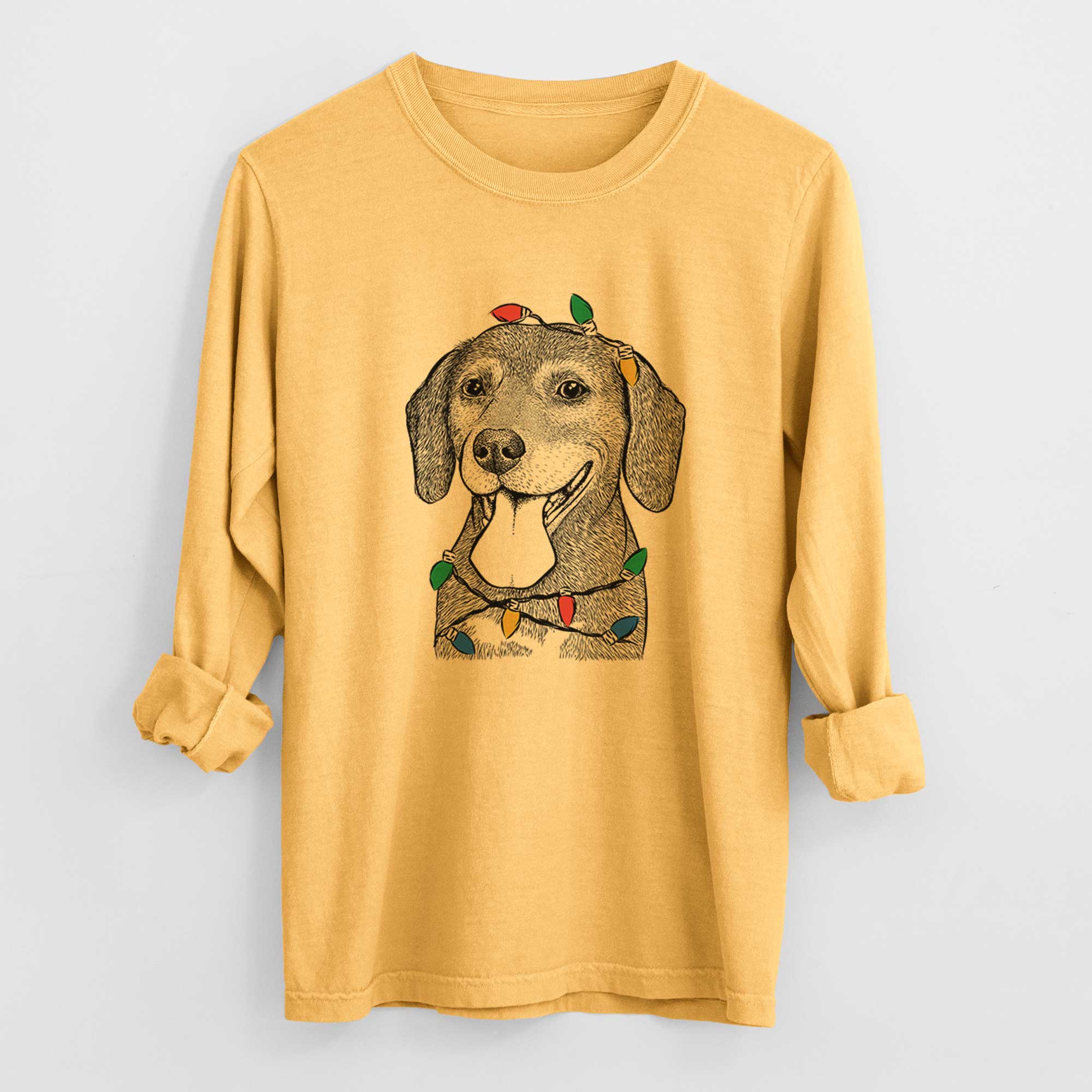 Christmas Lights Scarlett the Beagle - Heavyweight 100% Cotton Long Sleeve