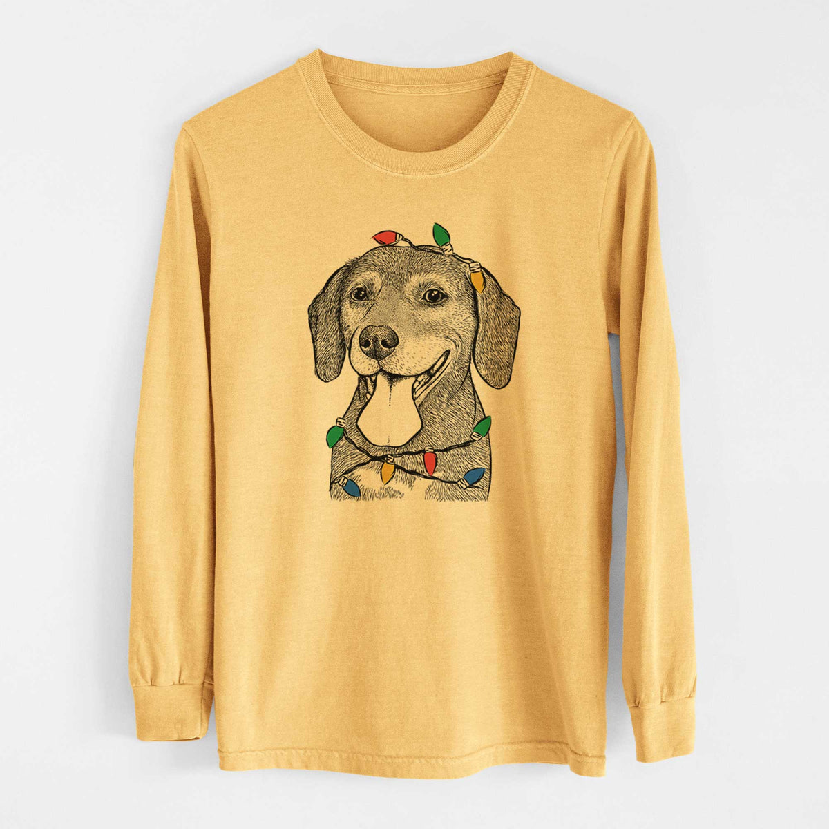 Christmas Lights Scarlett the Beagle - Heavyweight 100% Cotton Long Sleeve