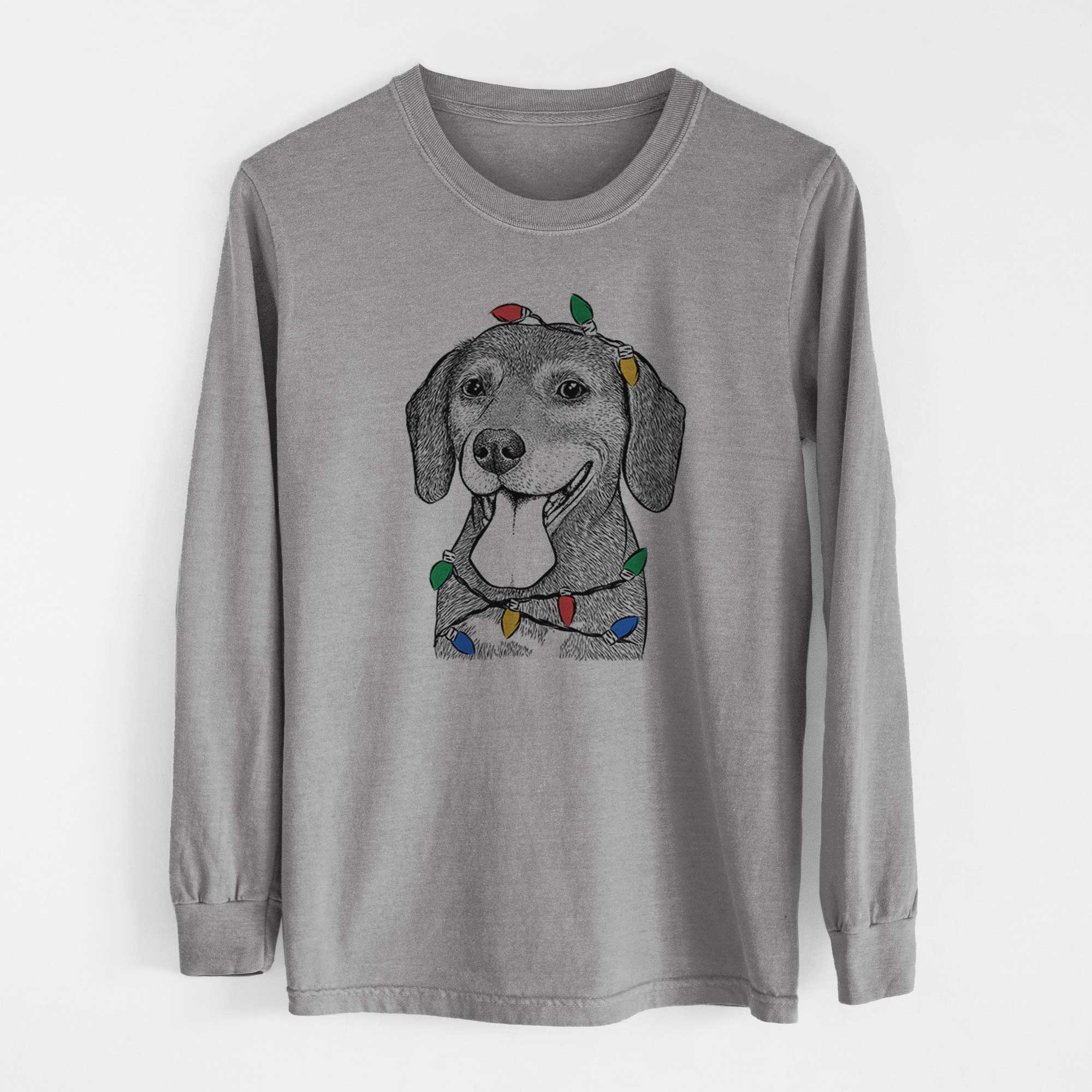 Christmas Lights Scarlett the Beagle - Heavyweight 100% Cotton Long Sleeve