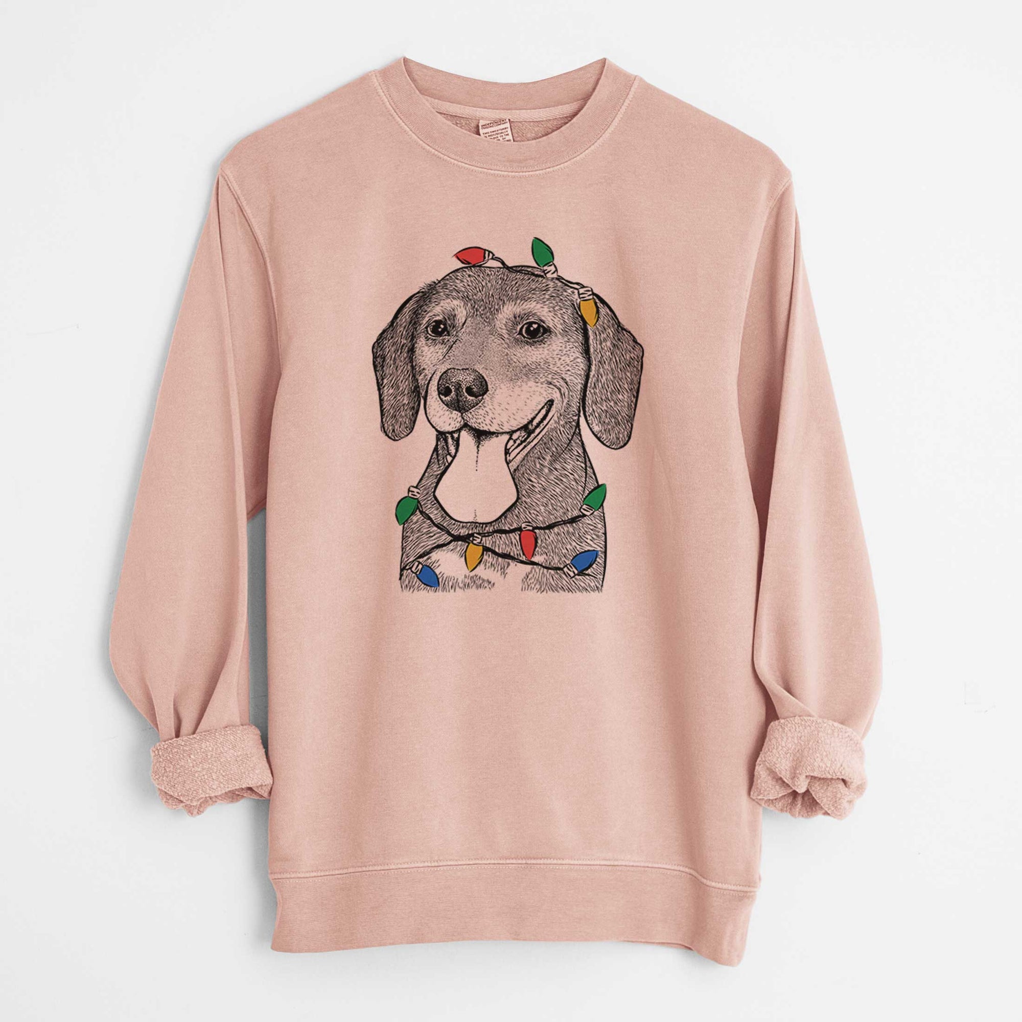 Christmas Lights Scarlett the Beagle - Unisex Pigment Dyed Crew Sweatshirt