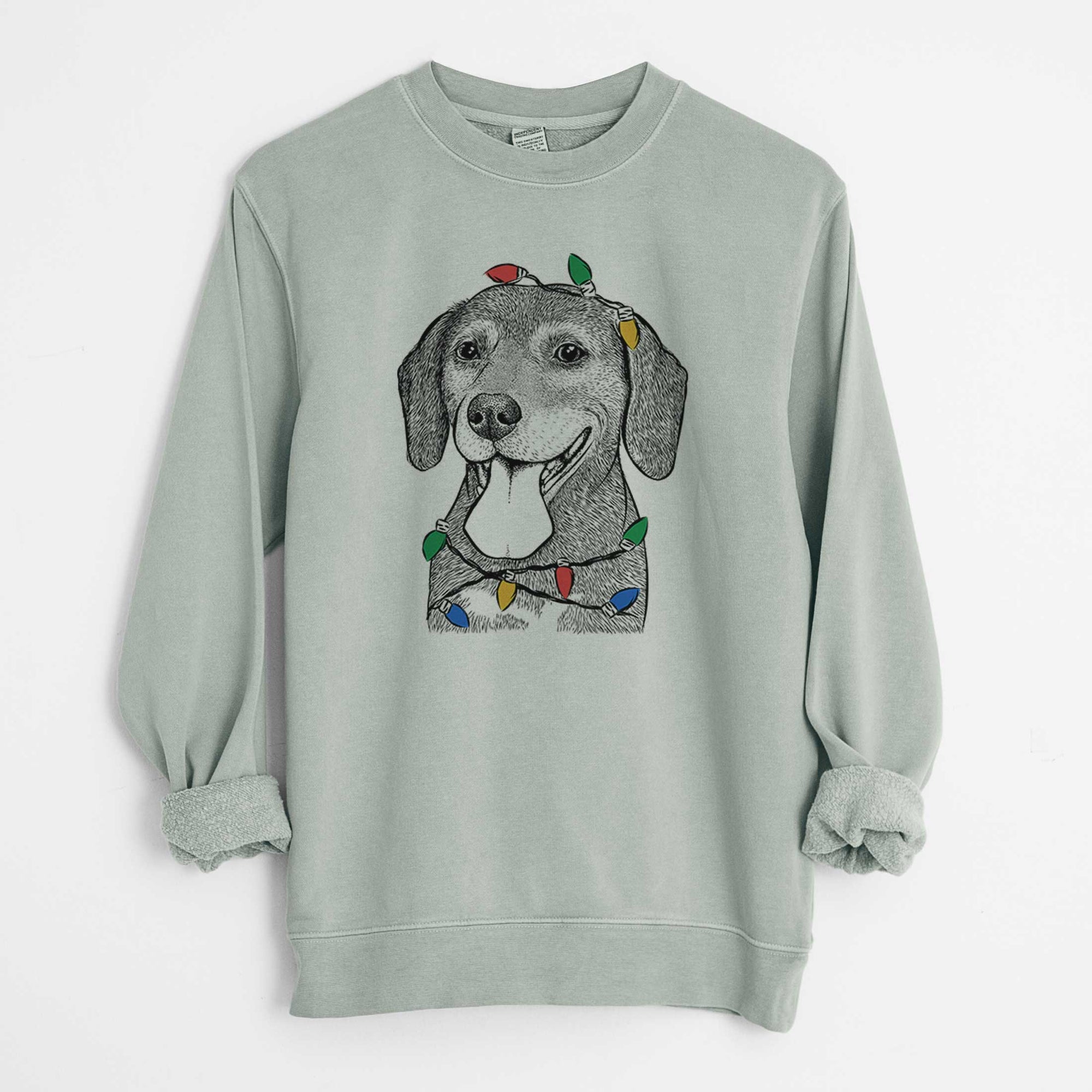 Christmas Lights Scarlett the Beagle - Unisex Pigment Dyed Crew Sweatshirt