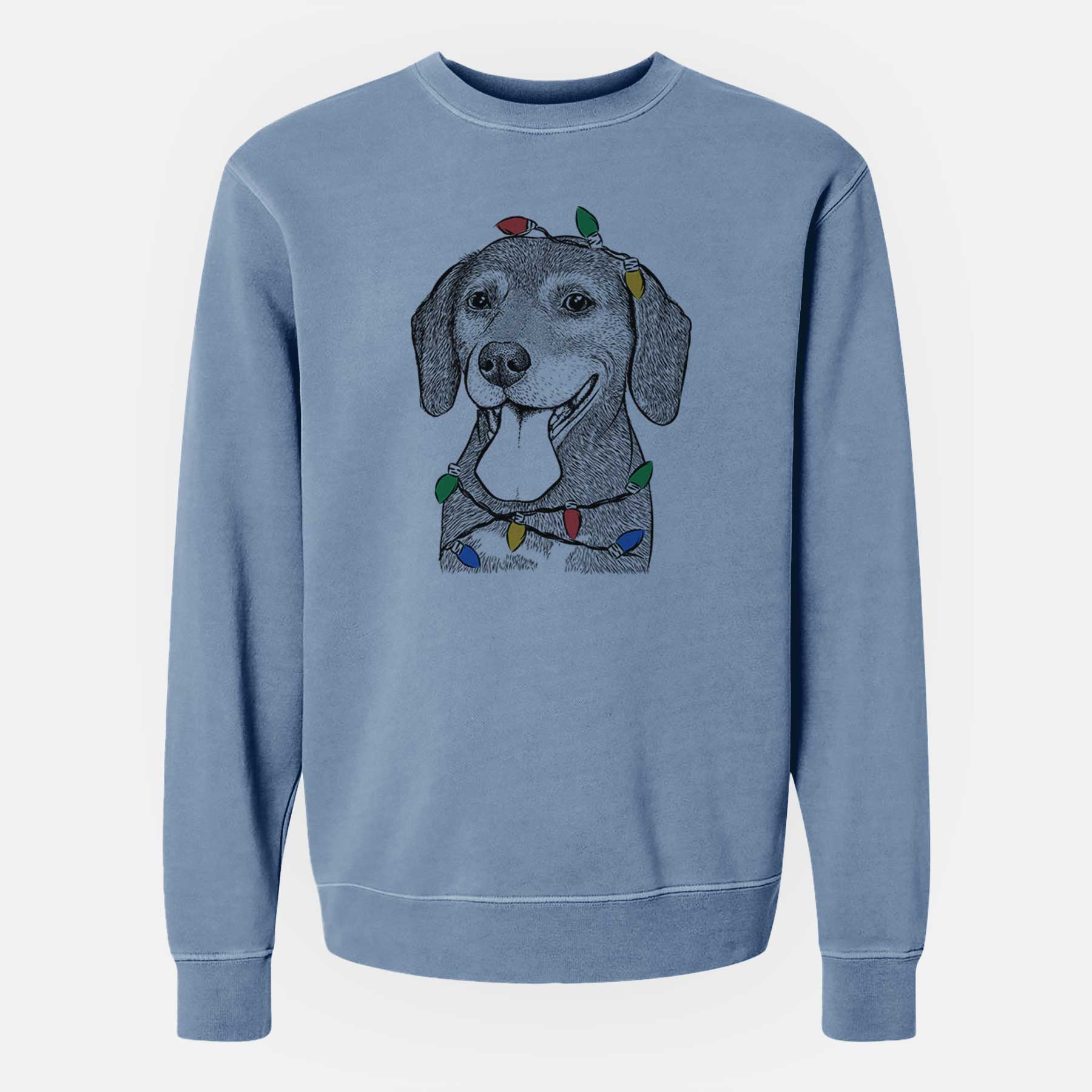 Christmas Lights Scarlett the Beagle - Unisex Pigment Dyed Crew Sweatshirt