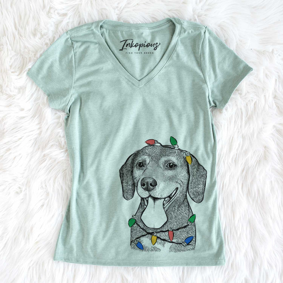 Christmas Lights Scarlett the Beagle - Women&#39;s V-neck Shirt