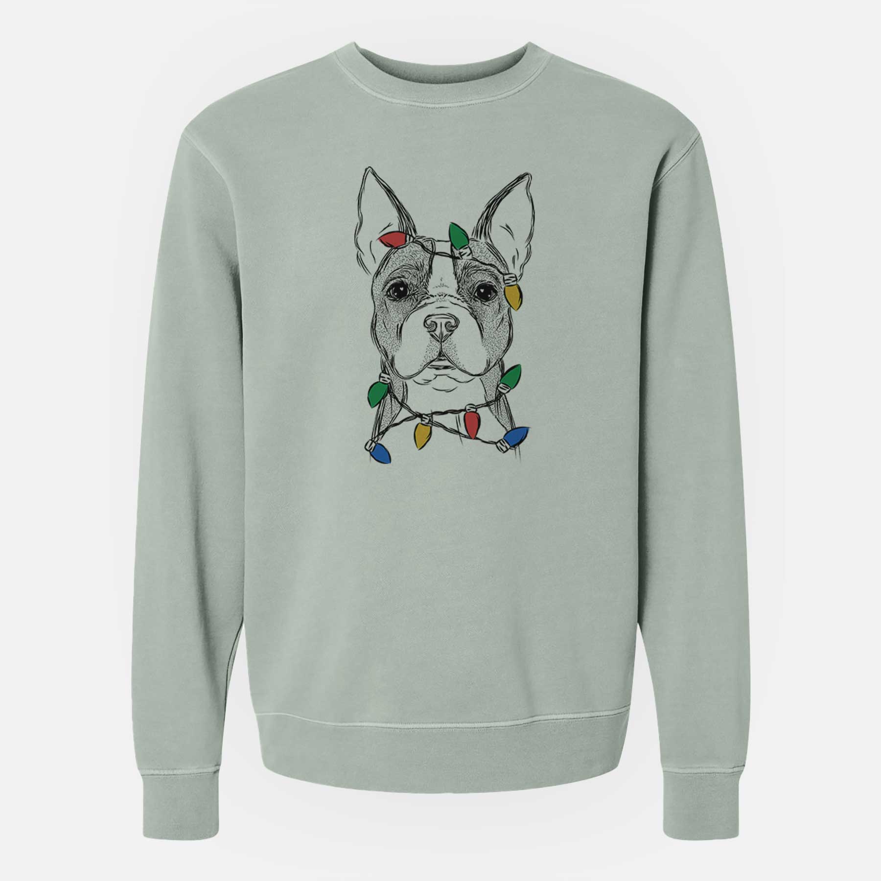 Christmas Lights Scout the Boston Terrier - Unisex Pigment Dyed Crew Sweatshirt