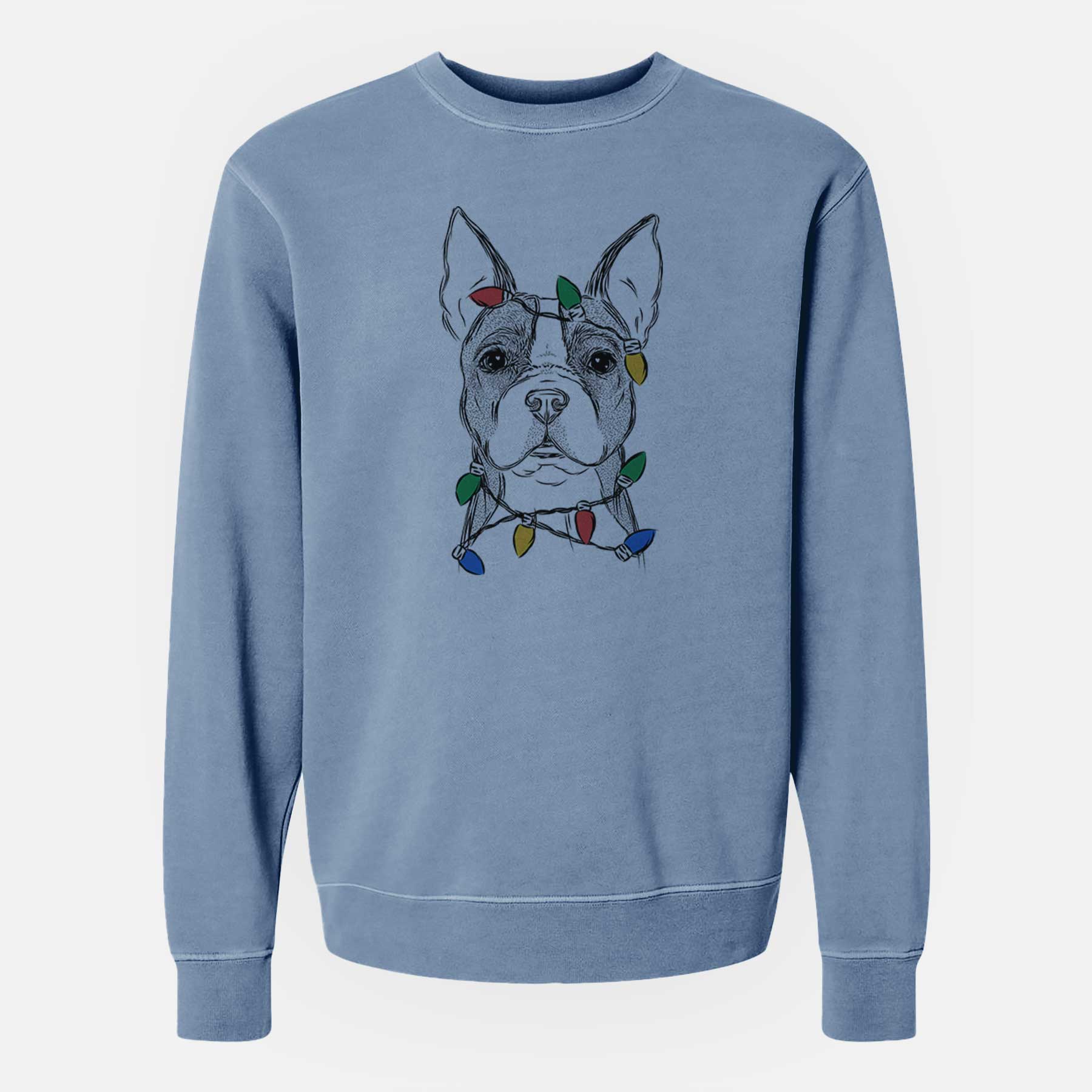 Christmas Lights Scout the Boston Terrier - Unisex Pigment Dyed Crew Sweatshirt