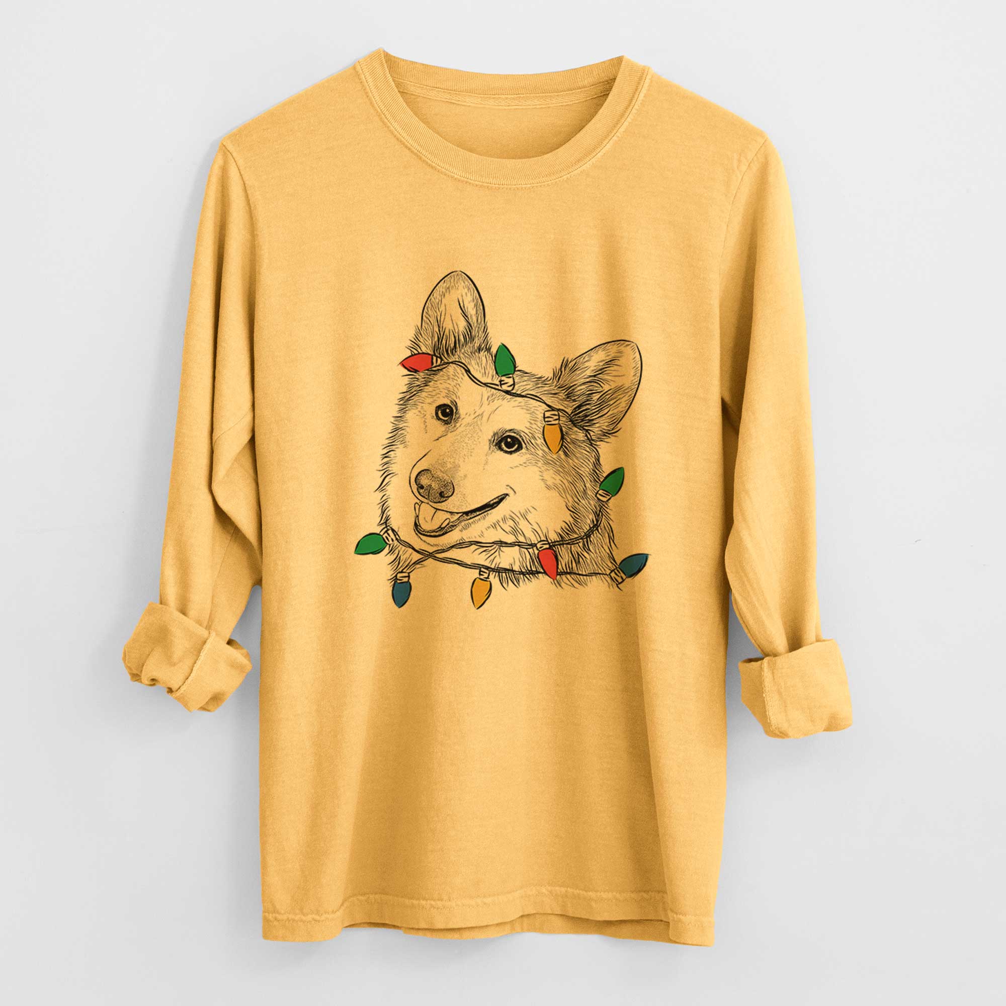 Christmas Lights Scout the Pembroke Welsh Corgi - Heavyweight 100% Cotton Long Sleeve