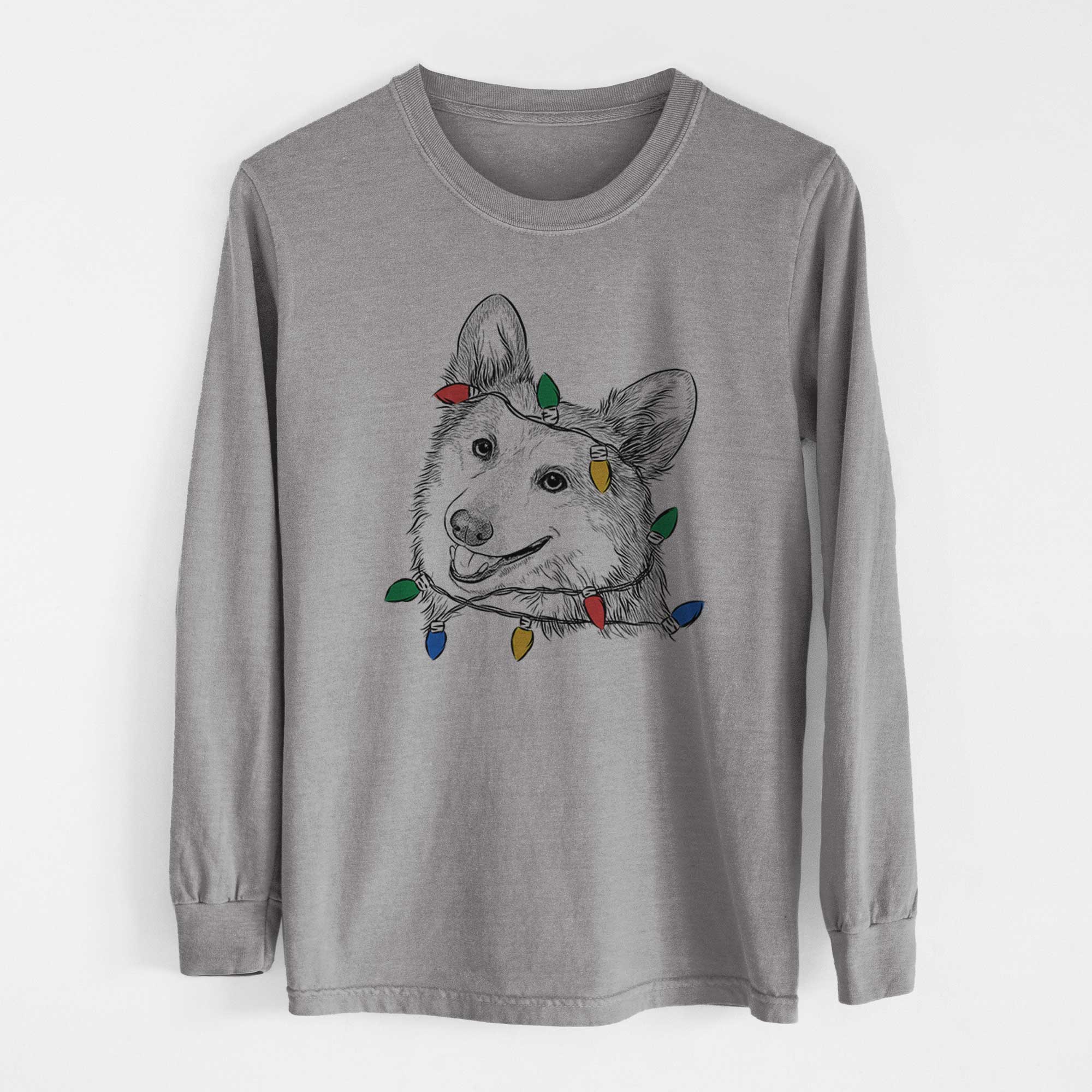 Christmas Lights Scout the Pembroke Welsh Corgi - Heavyweight 100% Cotton Long Sleeve