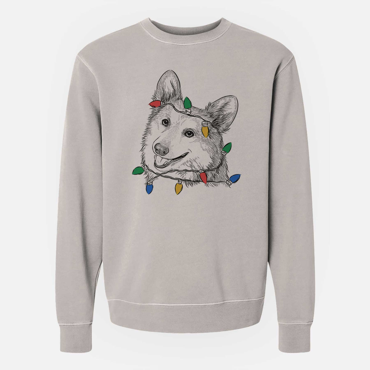 Christmas Lights Scout the Pembroke Welsh Corgi - Unisex Pigment Dyed Crew Sweatshirt