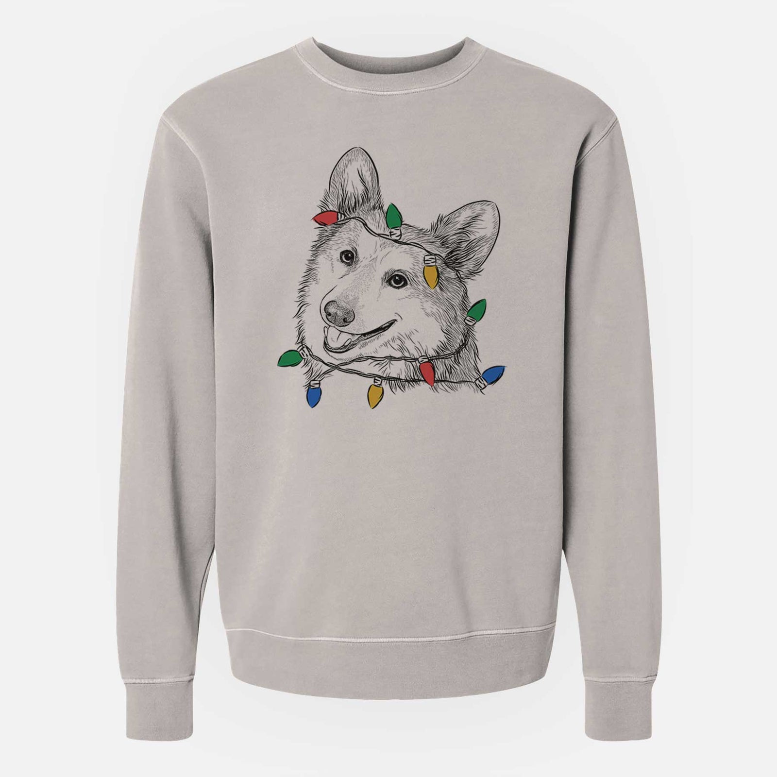 Christmas Lights Scout the Pembroke Welsh Corgi - Unisex Pigment Dyed Crew Sweatshirt