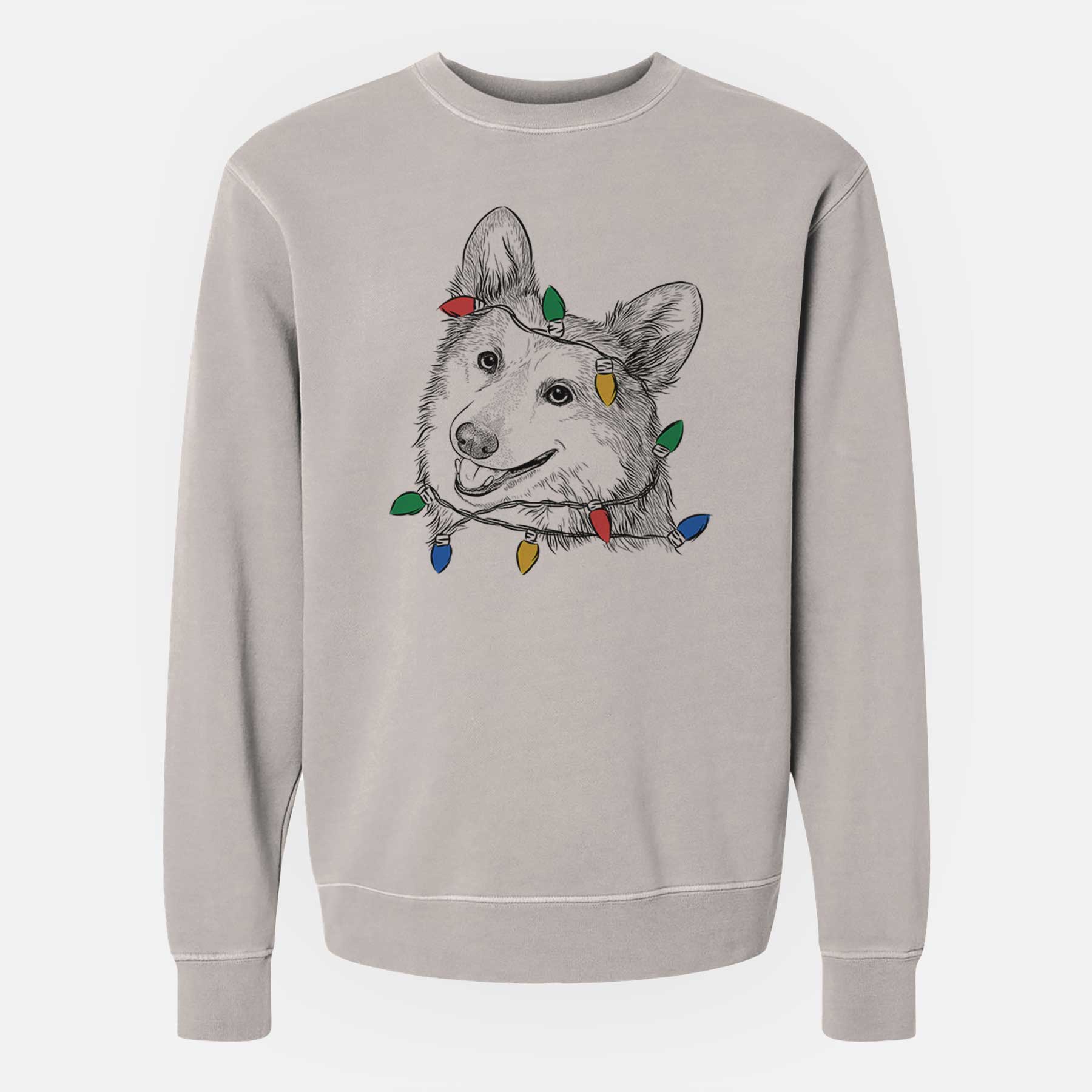 Christmas Lights Scout the Pembroke Welsh Corgi - Unisex Pigment Dyed Crew Sweatshirt
