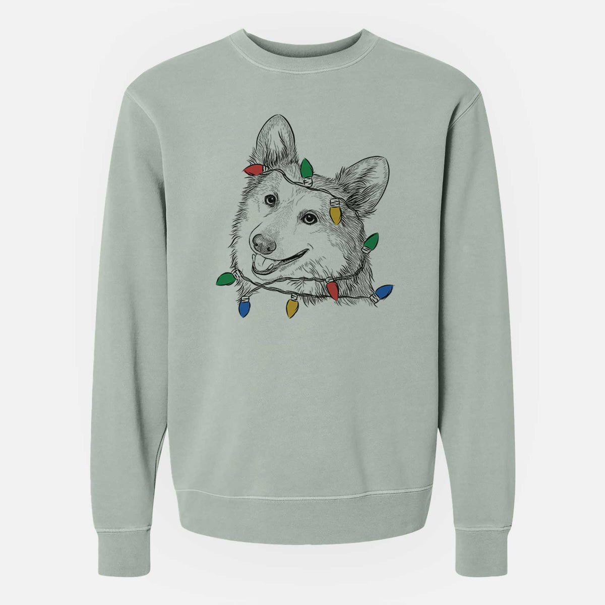 Christmas Lights Scout the Pembroke Welsh Corgi - Unisex Pigment Dyed Crew Sweatshirt