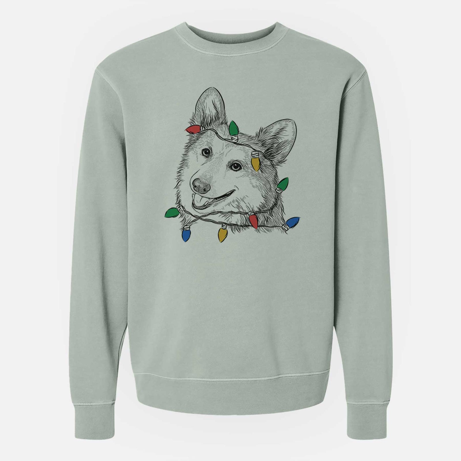 Christmas Lights Scout the Pembroke Welsh Corgi - Unisex Pigment Dyed Crew Sweatshirt