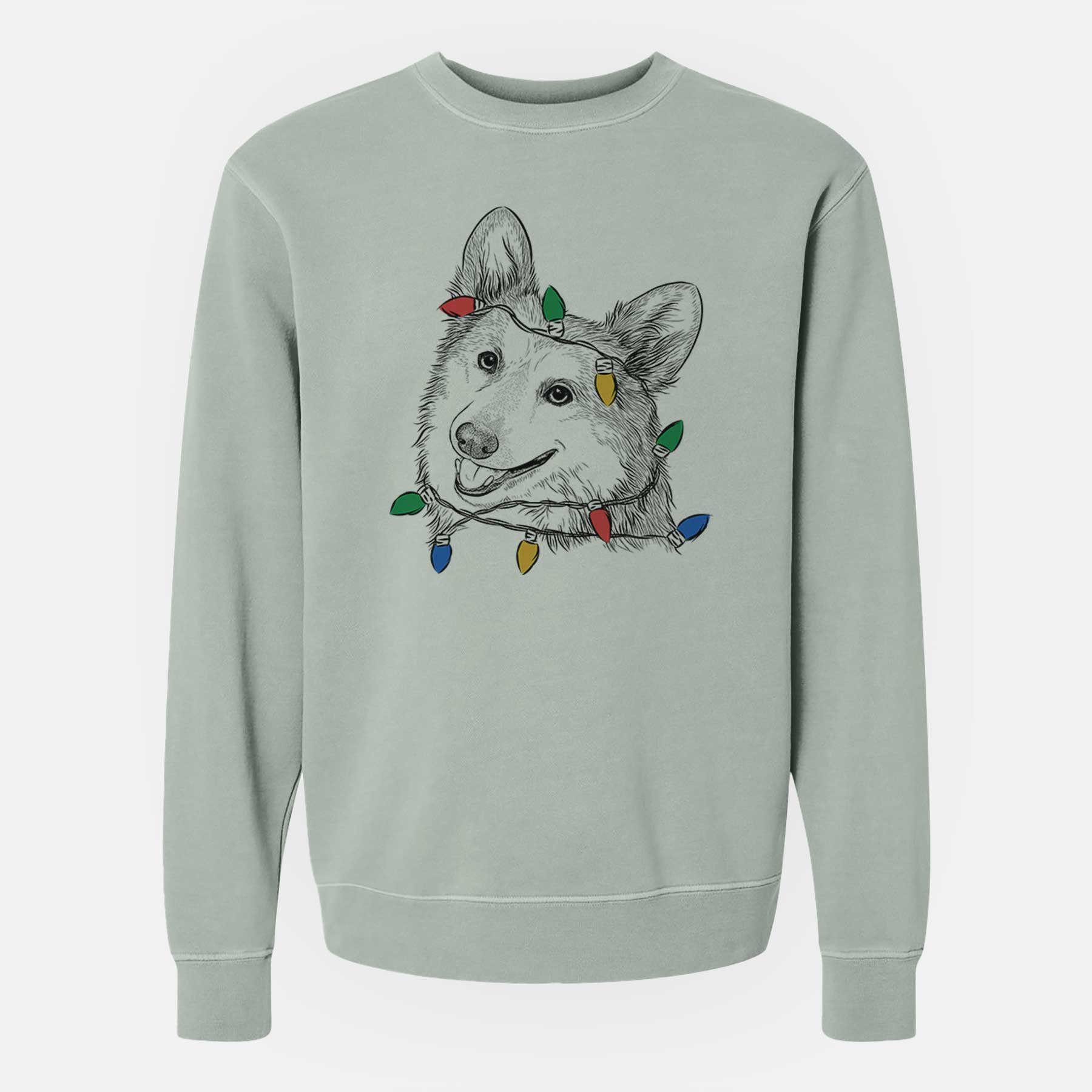 Christmas Lights Scout the Pembroke Welsh Corgi - Unisex Pigment Dyed Crew Sweatshirt