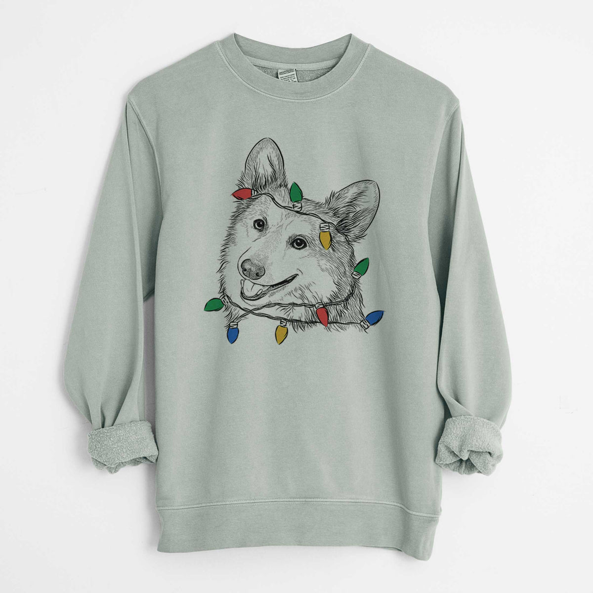 Christmas Lights Scout the Pembroke Welsh Corgi - Unisex Pigment Dyed Crew Sweatshirt