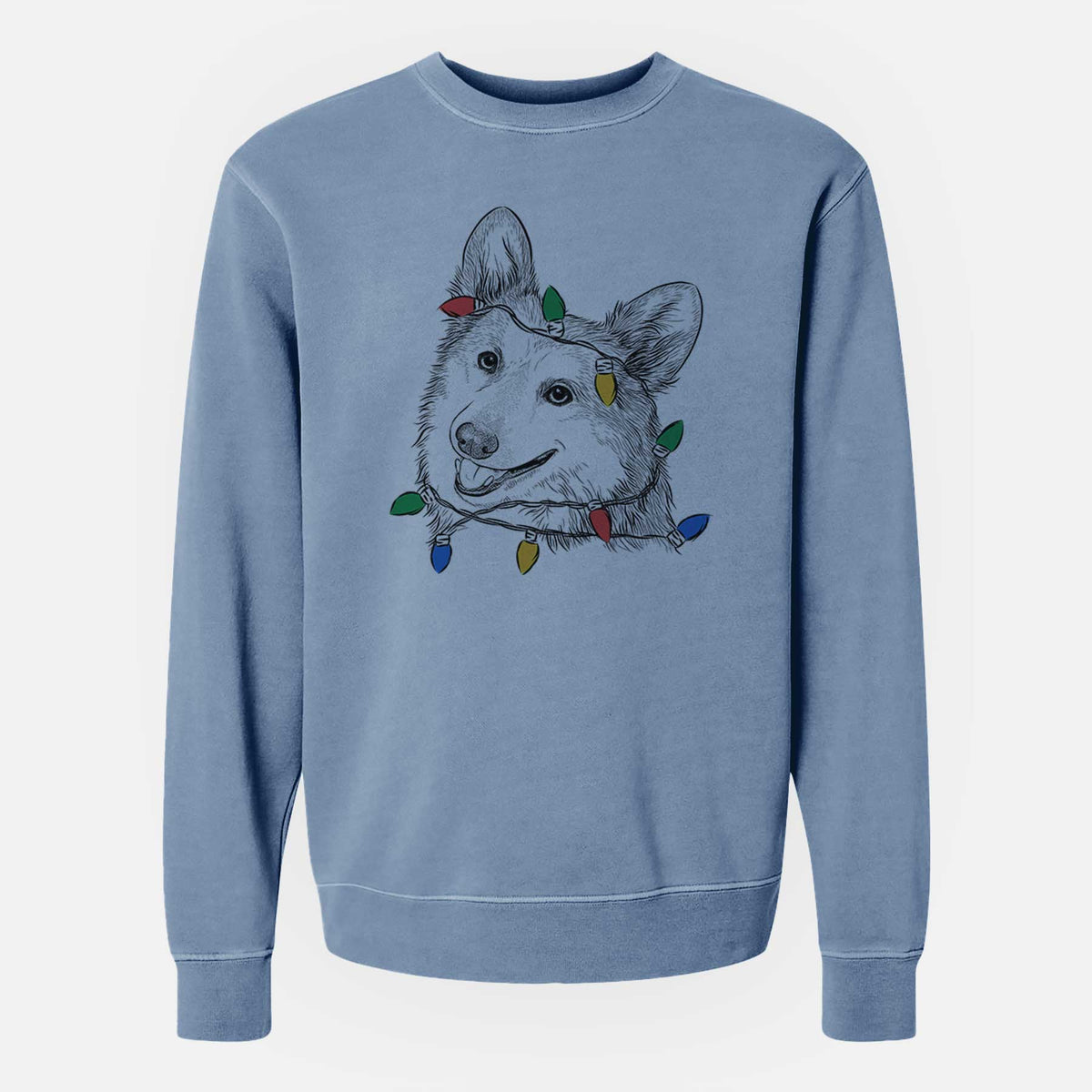 Christmas Lights Scout the Pembroke Welsh Corgi - Unisex Pigment Dyed Crew Sweatshirt