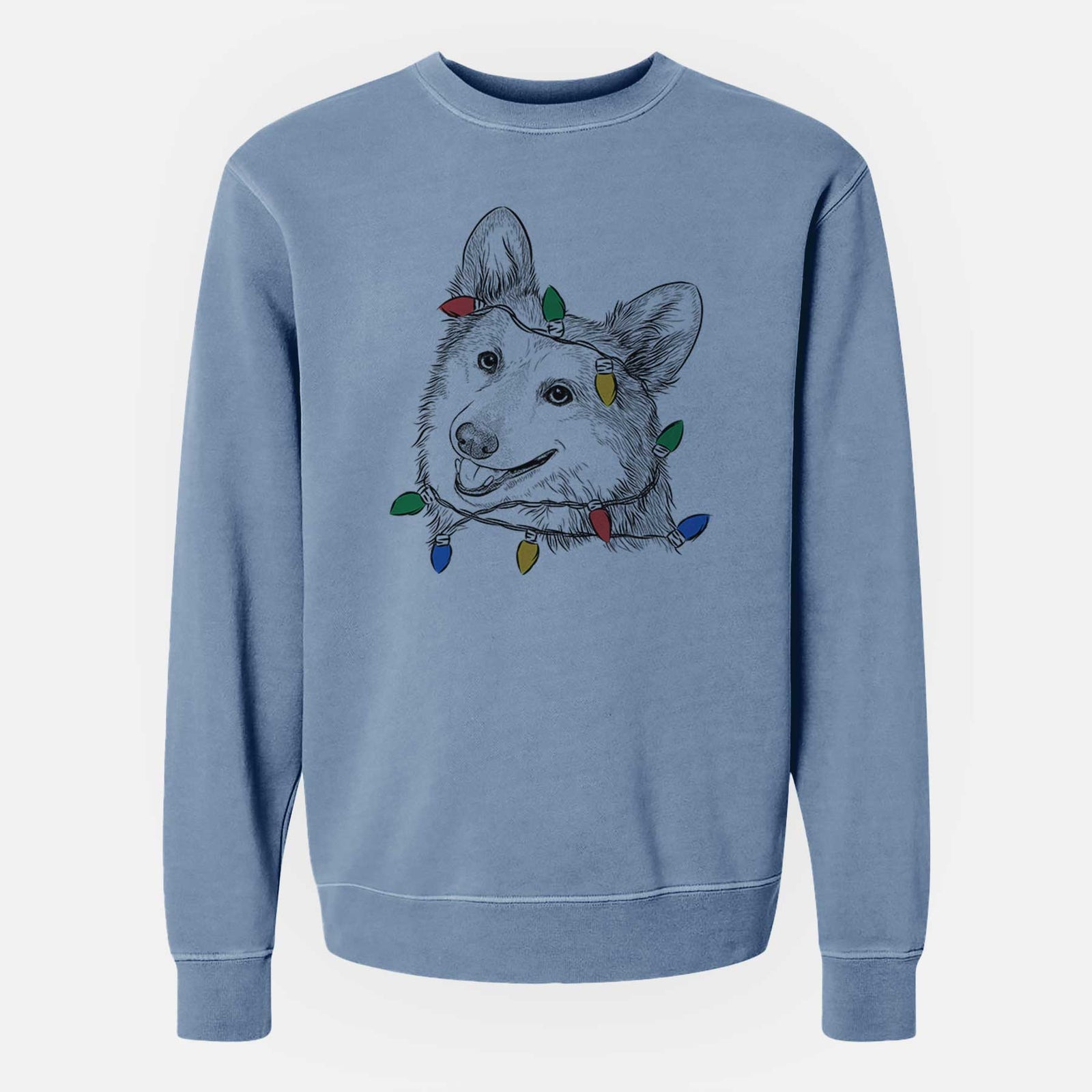 Christmas Lights Scout the Pembroke Welsh Corgi - Unisex Pigment Dyed Crew Sweatshirt