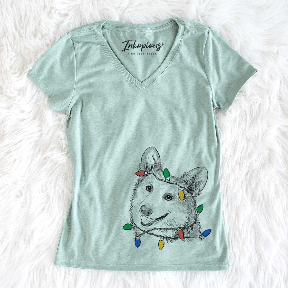 Christmas Lights Scout the Pembroke Welsh Corgi - Women&#39;s V-neck Shirt