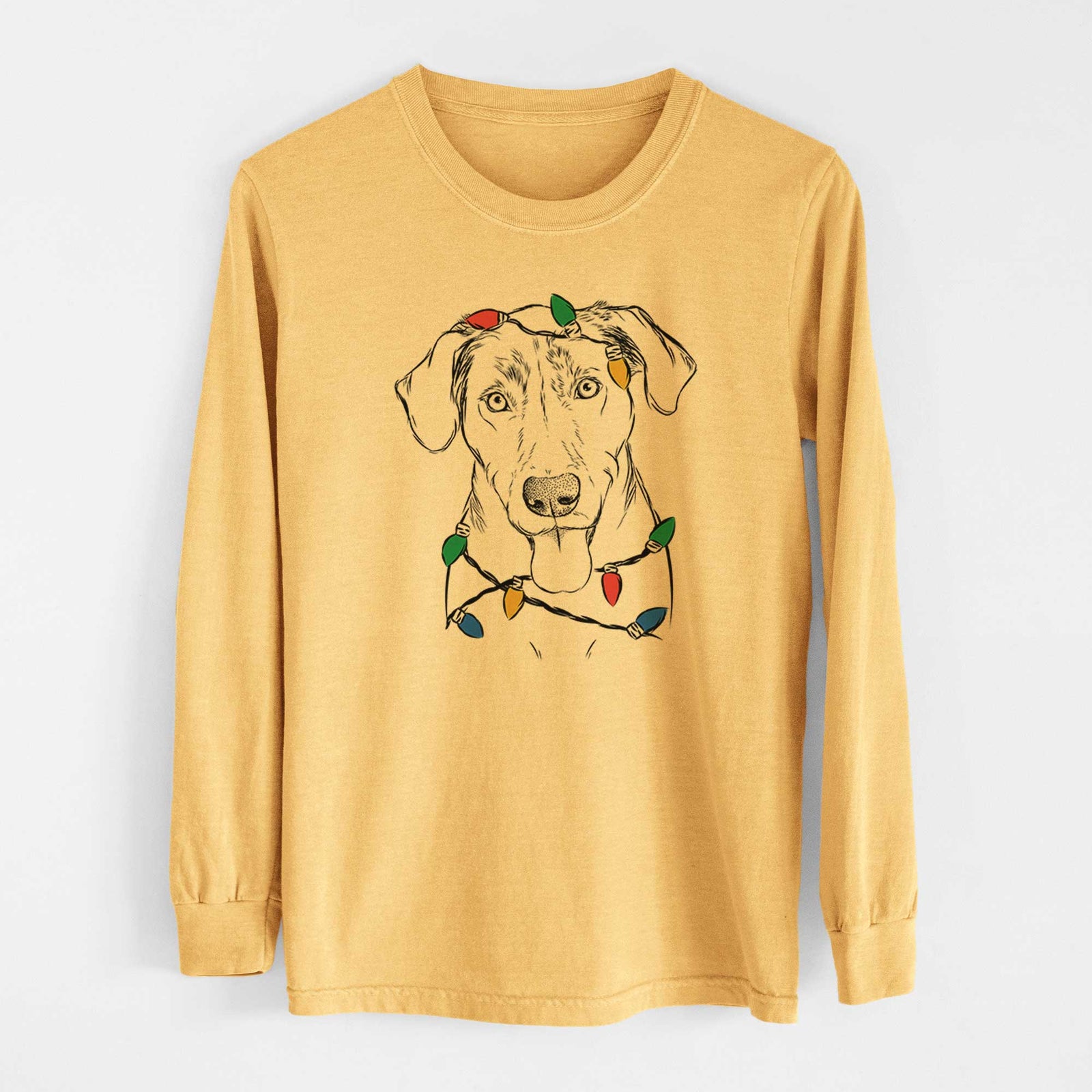 Christmas Lights Scout Marie the Chocolate Lab - Heavyweight 100% Cotton Long Sleeve
