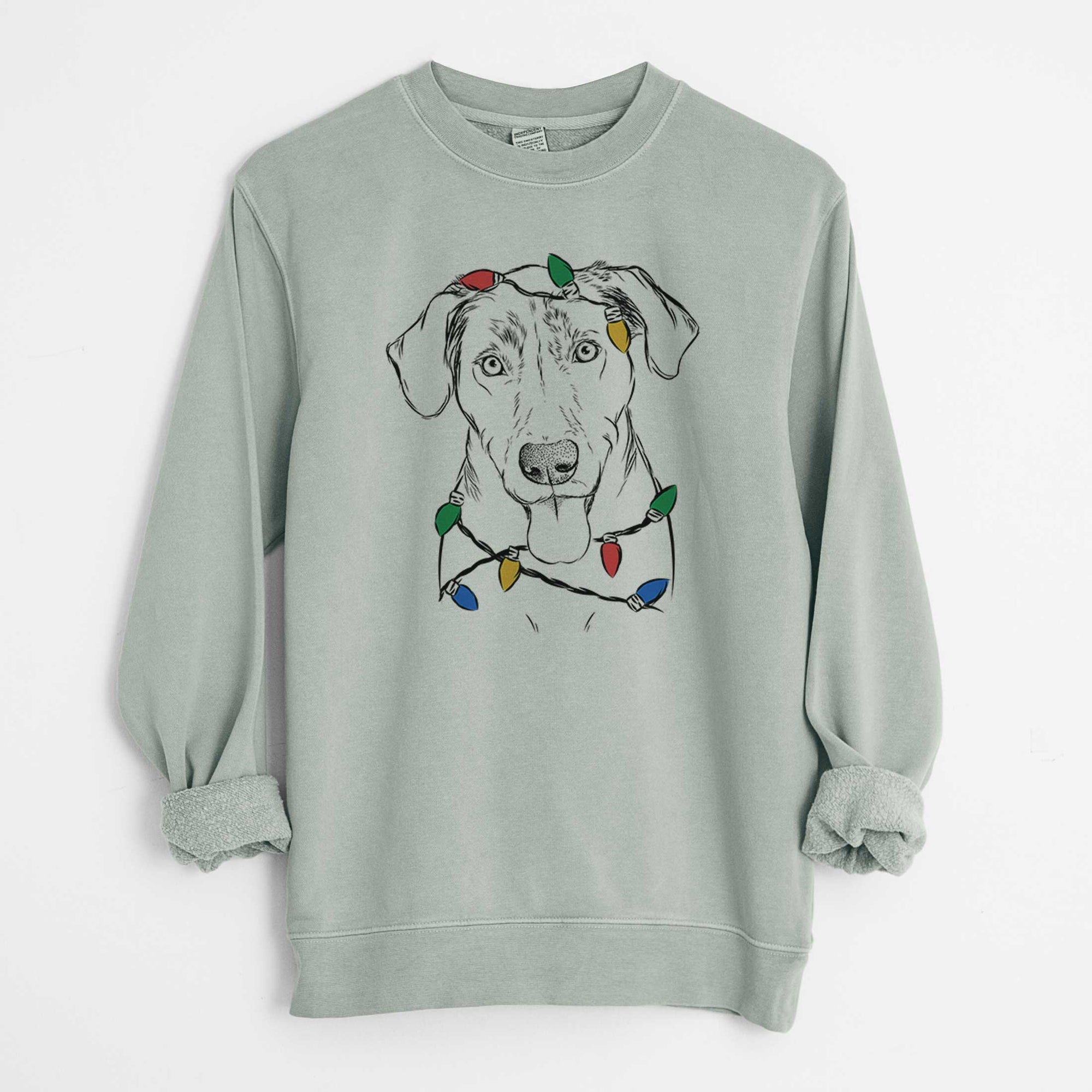 Christmas Lights Scout Marie the Chocolate Lab - Unisex Pigment Dyed Crew Sweatshirt