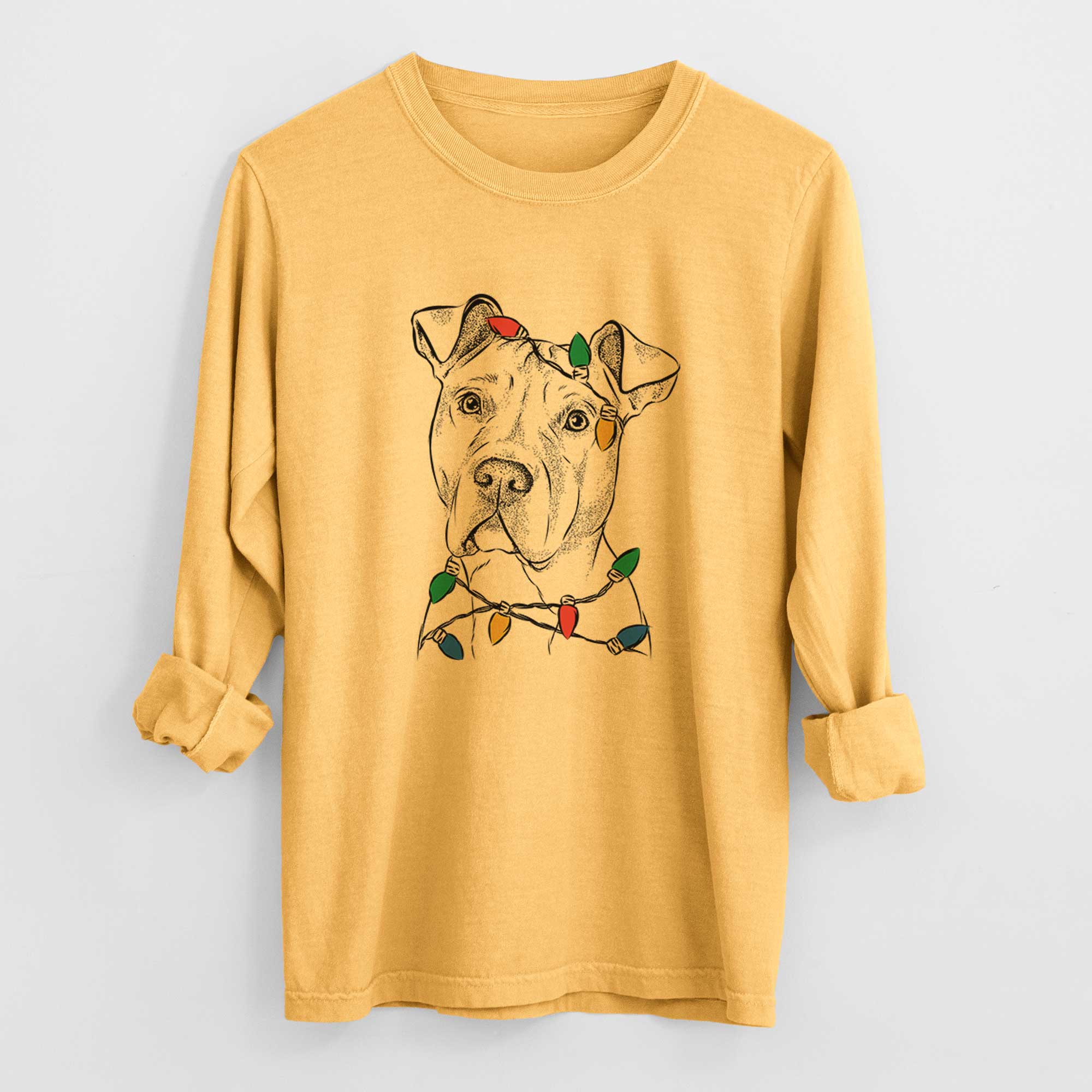 Christmas Lights Scraps the American Staffordshire Mix - Heavyweight 100% Cotton Long Sleeve