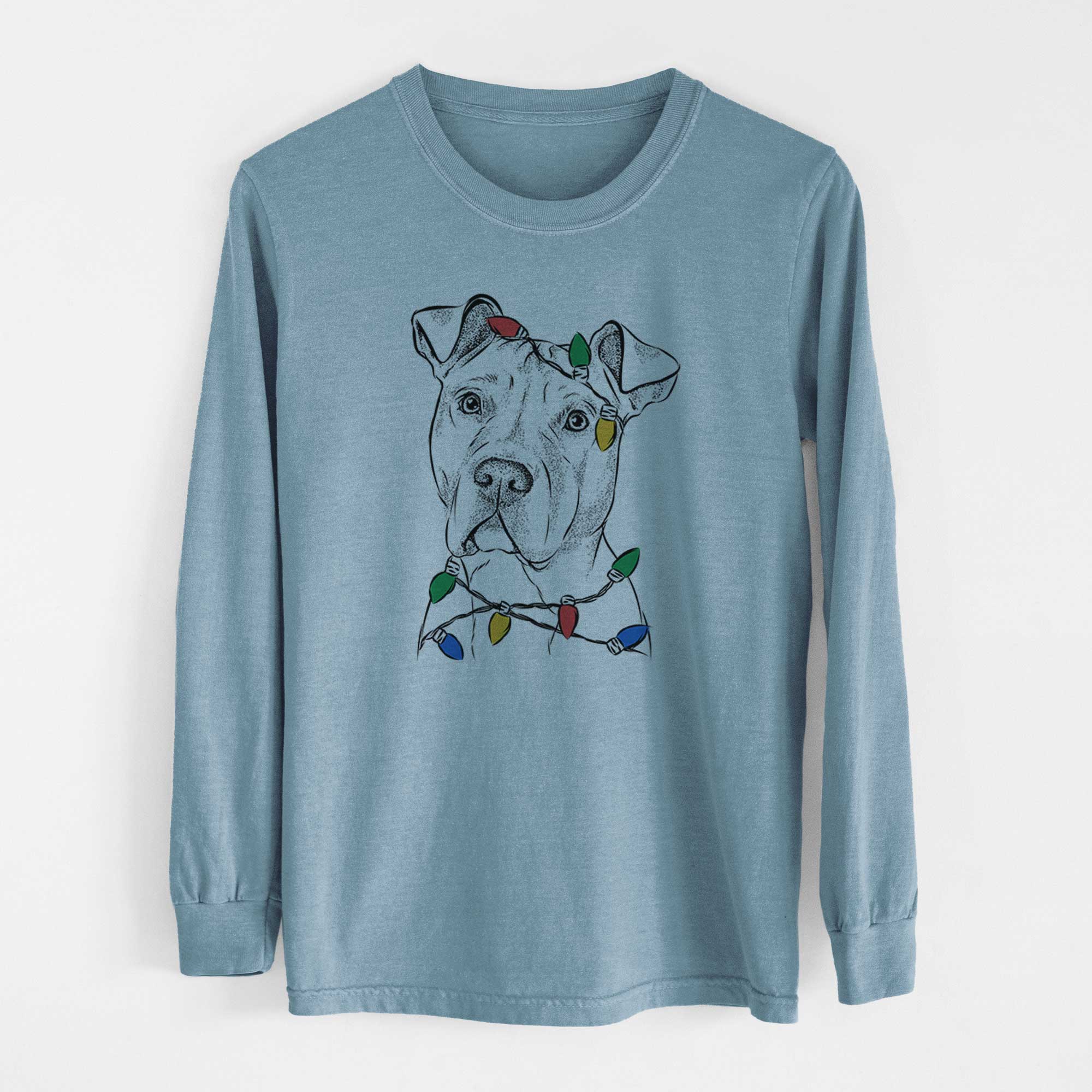 Christmas Lights Scraps the American Staffordshire Mix - Heavyweight 100% Cotton Long Sleeve