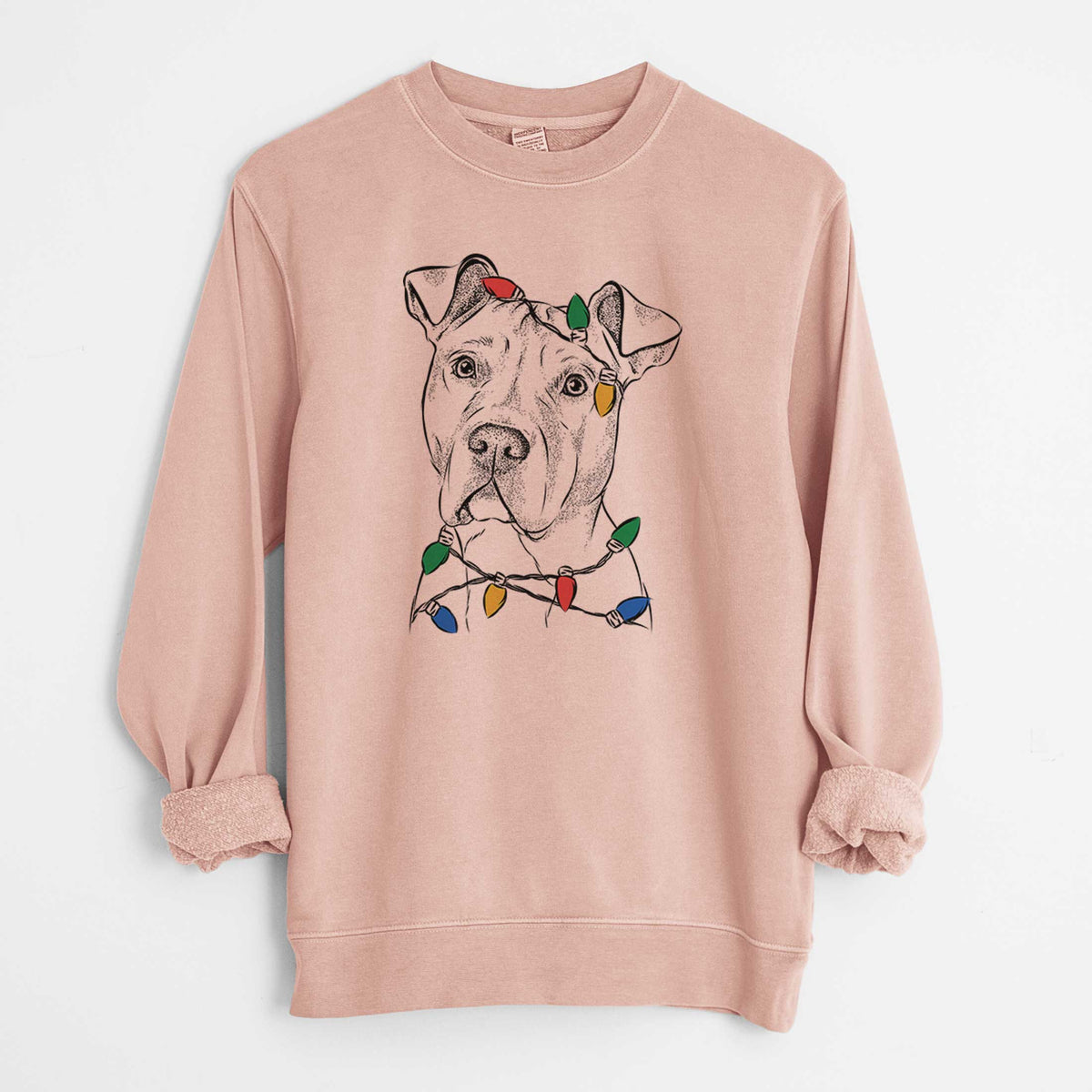 Christmas Lights Scraps the American Staffordshire Mix - Unisex Pigment Dyed Crew Sweatshirt
