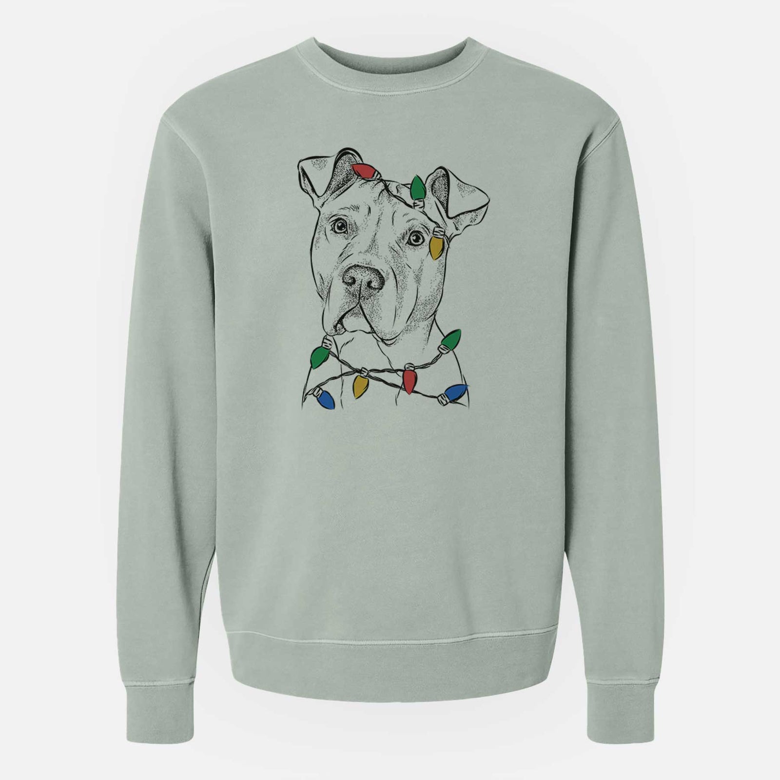 Christmas Lights Scraps the American Staffordshire Mix - Unisex Pigment Dyed Crew Sweatshirt