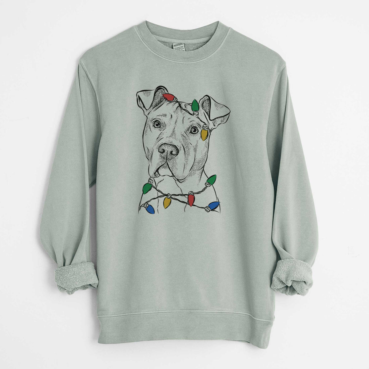 Christmas Lights Scraps the American Staffordshire Mix - Unisex Pigment Dyed Crew Sweatshirt