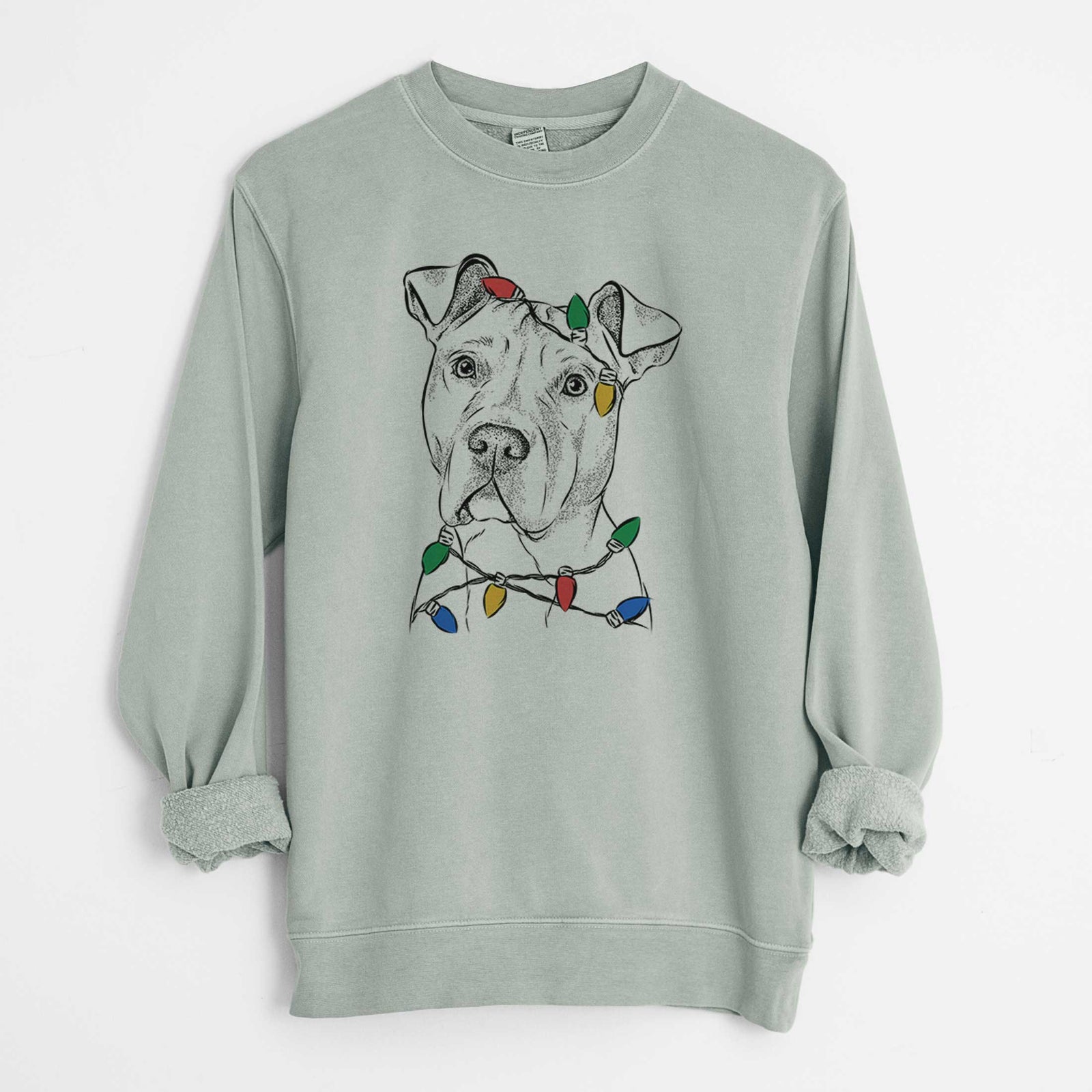 Christmas Lights Scraps the American Staffordshire Mix - Unisex Pigment Dyed Crew Sweatshirt