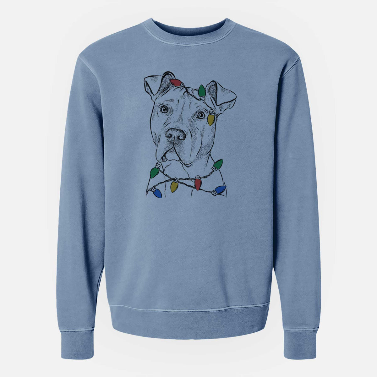 Christmas Lights Scraps the American Staffordshire Mix - Unisex Pigment Dyed Crew Sweatshirt