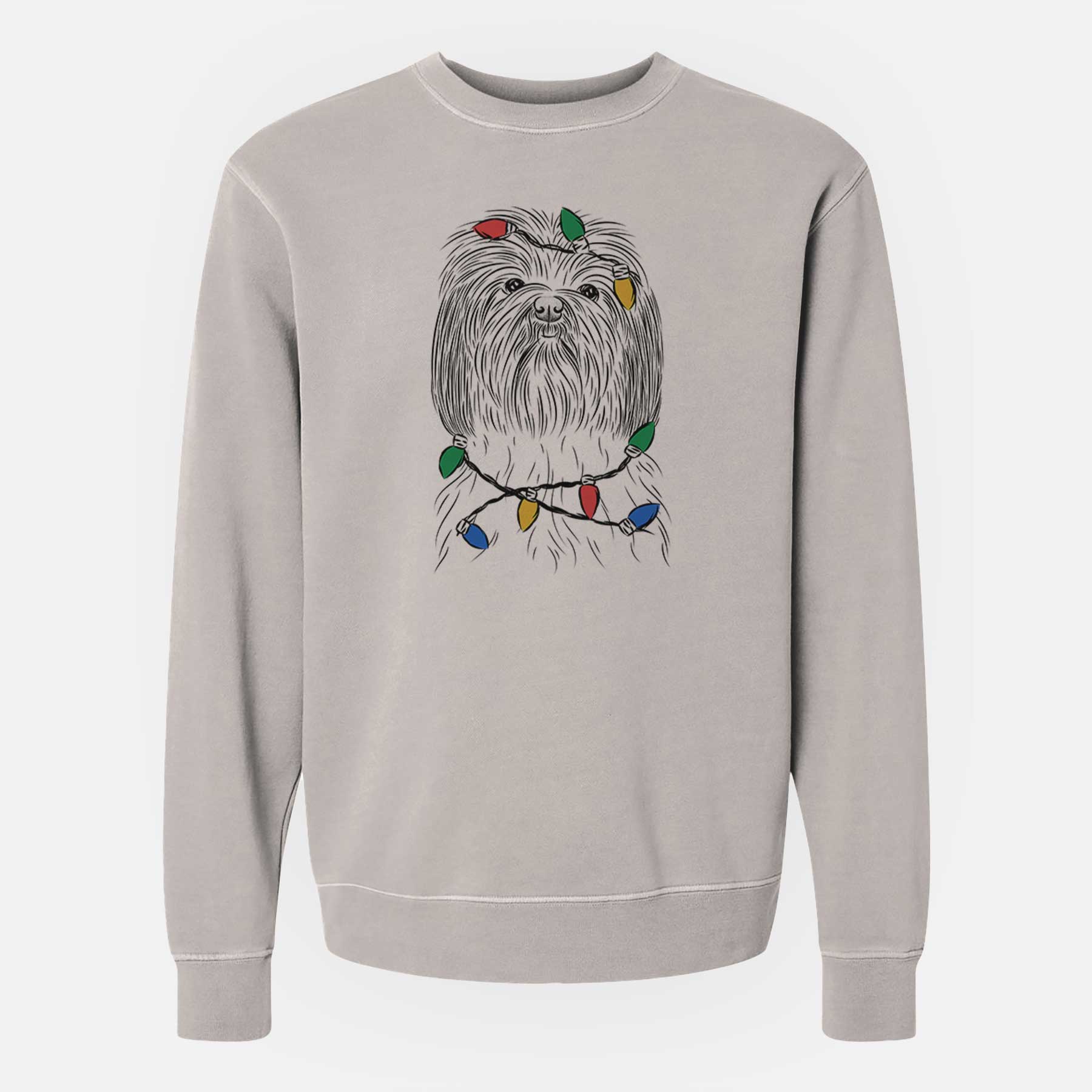 Christmas Lights Scully the Shih Tzu - Unisex Pigment Dyed Crew Sweatshirt