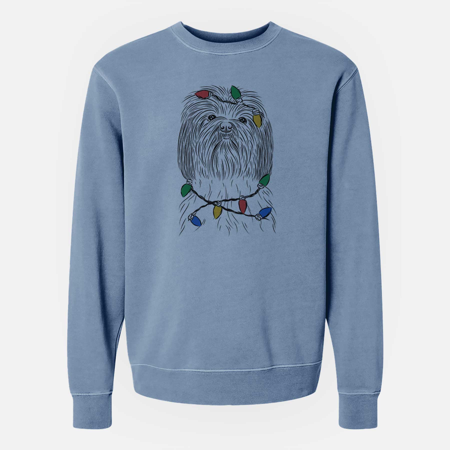 Christmas Lights Scully the Shih Tzu - Unisex Pigment Dyed Crew Sweatshirt