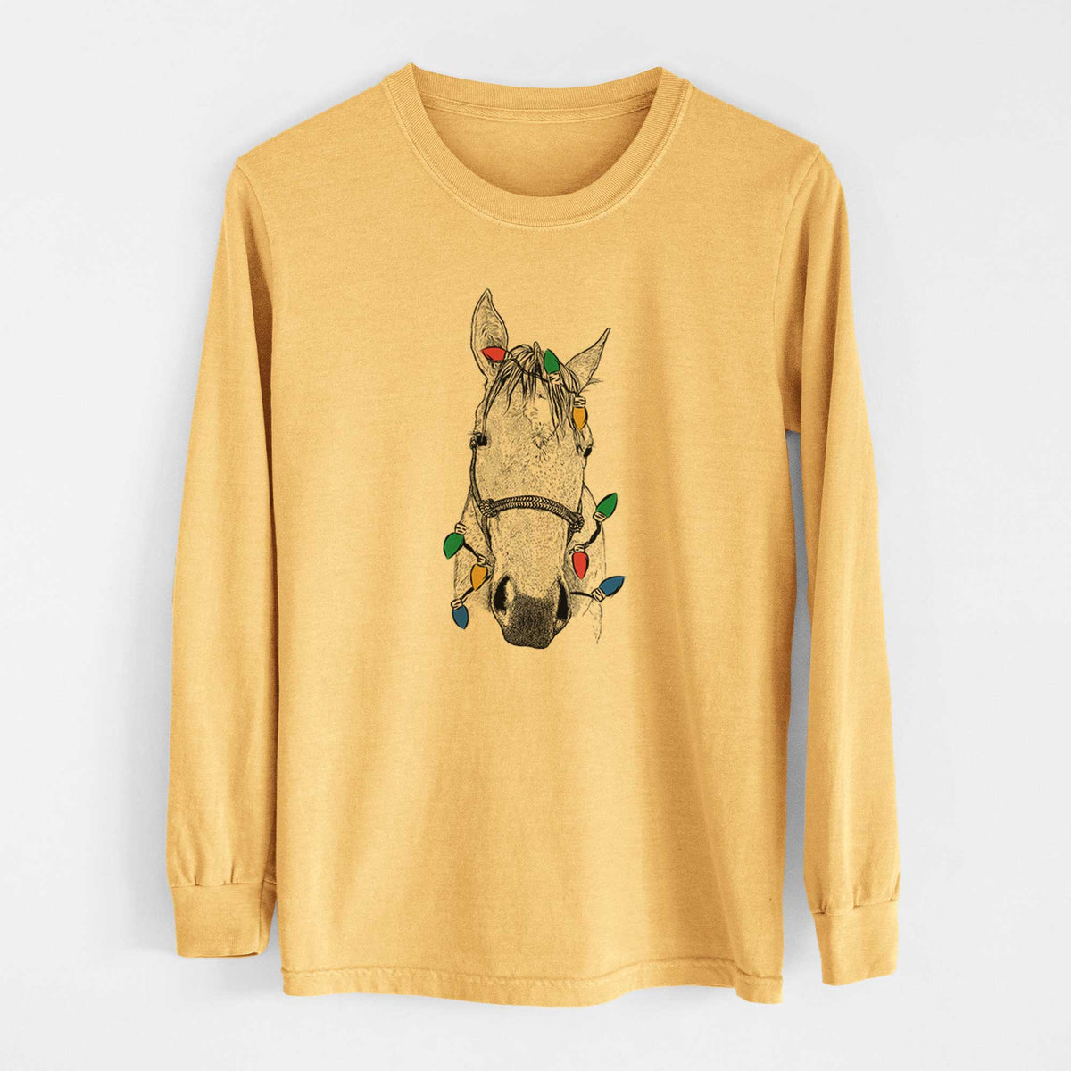 Christmas Lights SeaBee the Quarter Horse - Heavyweight 100% Cotton Long Sleeve