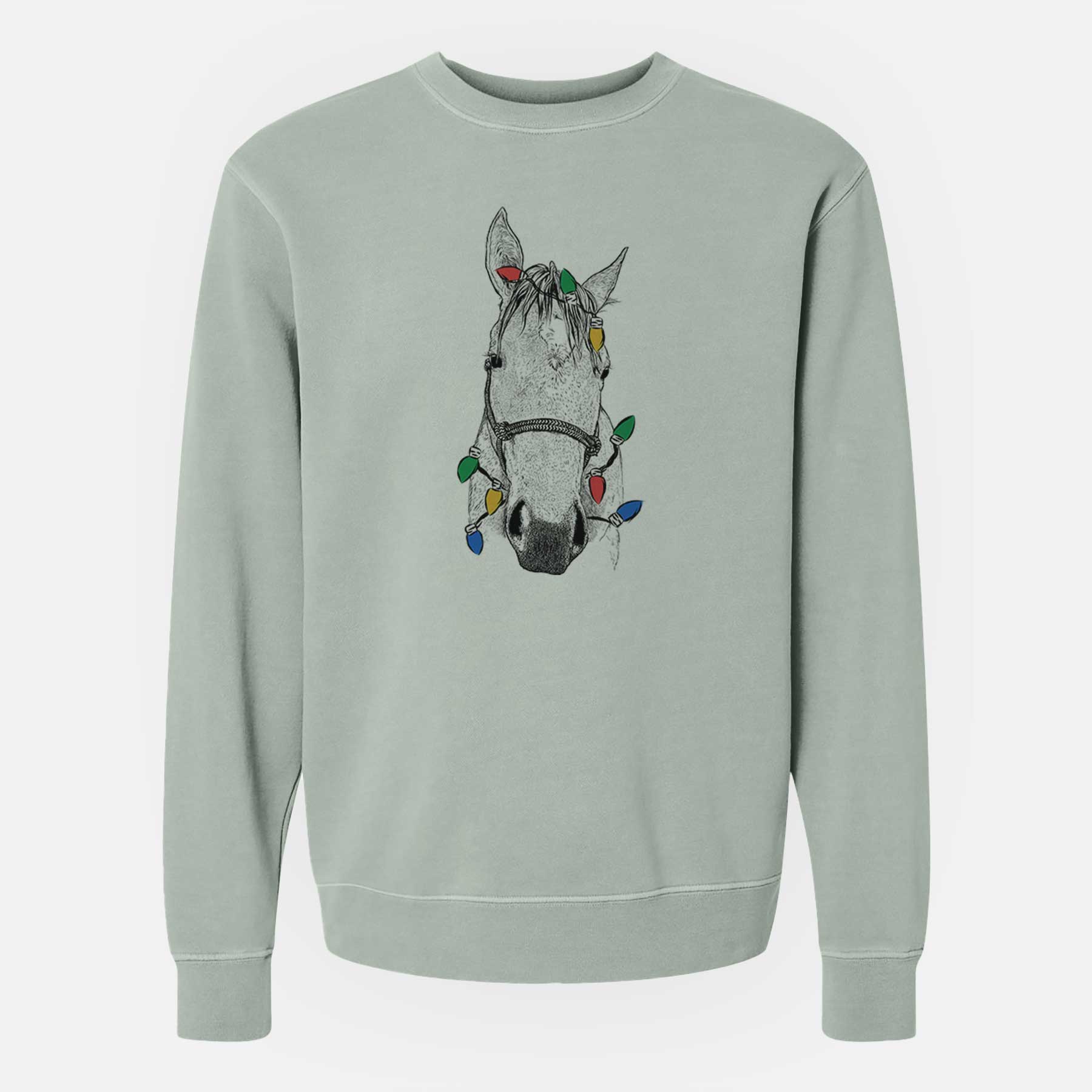 Christmas Lights SeaBee the Quarter Horse - Unisex Pigment Dyed Crew Sweatshirt