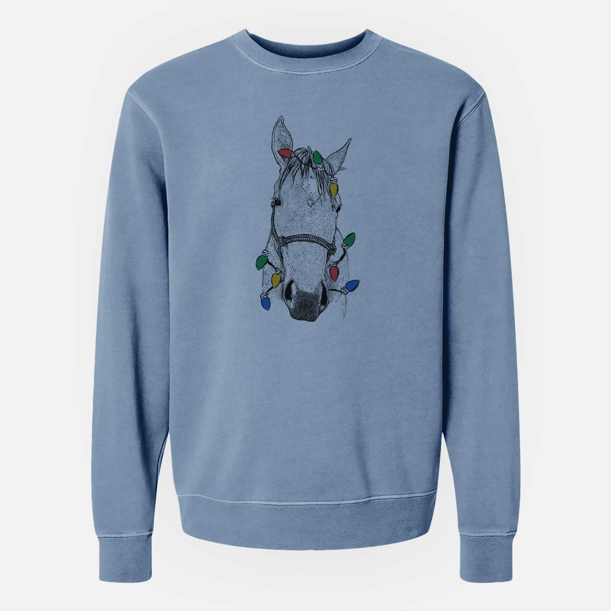 Christmas Lights SeaBee the Quarter Horse - Unisex Pigment Dyed Crew Sweatshirt