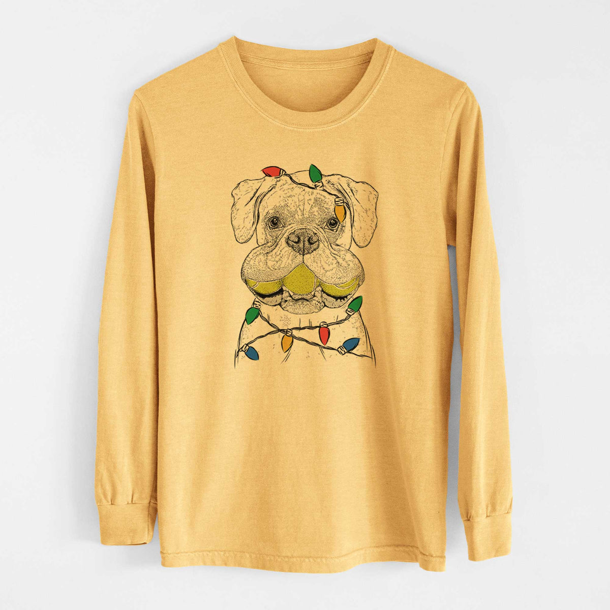 Christmas Lights Seamus the Boxer - Heavyweight 100% Cotton Long Sleeve